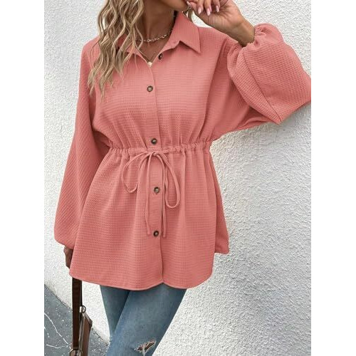 Dhruvi Trendz Women's Poly Cotton Shirt Mini Dress (Dt-Wd1162_Peach_M)