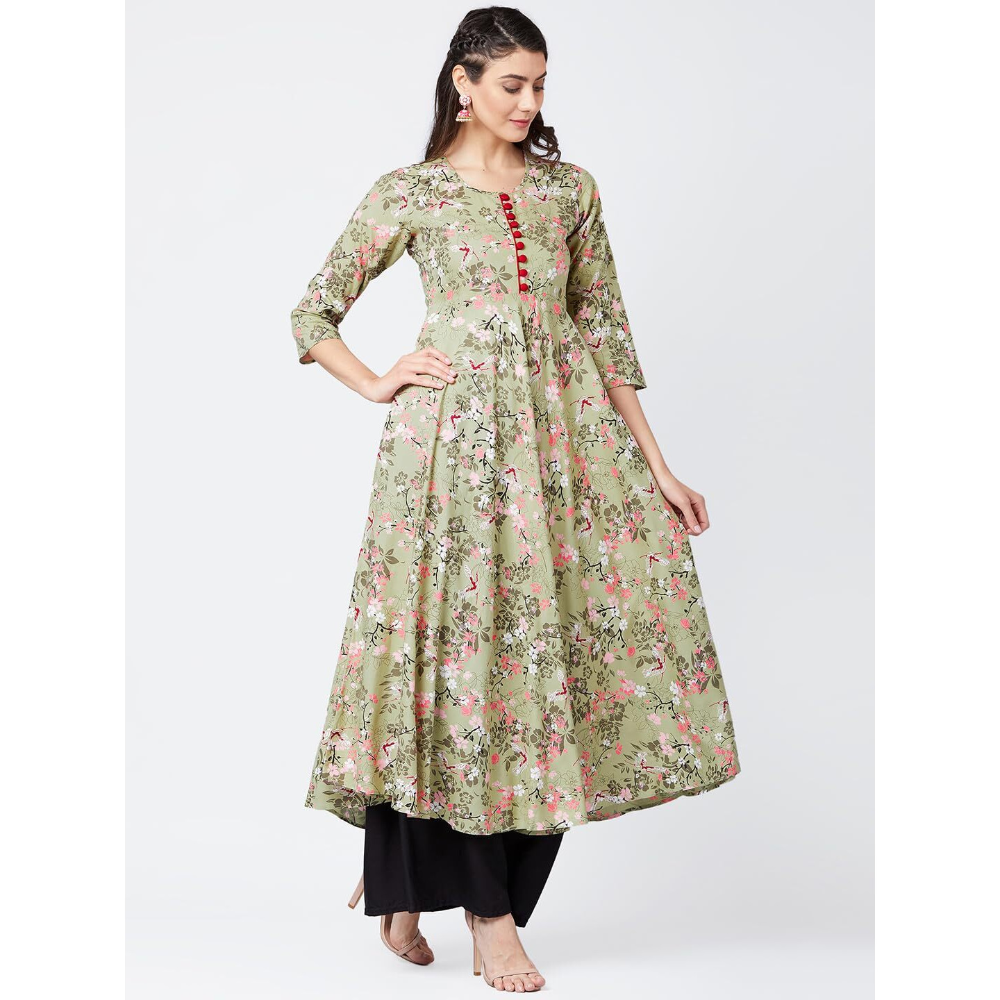 Tissu Women's Green Floral Printed Kurta 1932-42_Green, Xl
