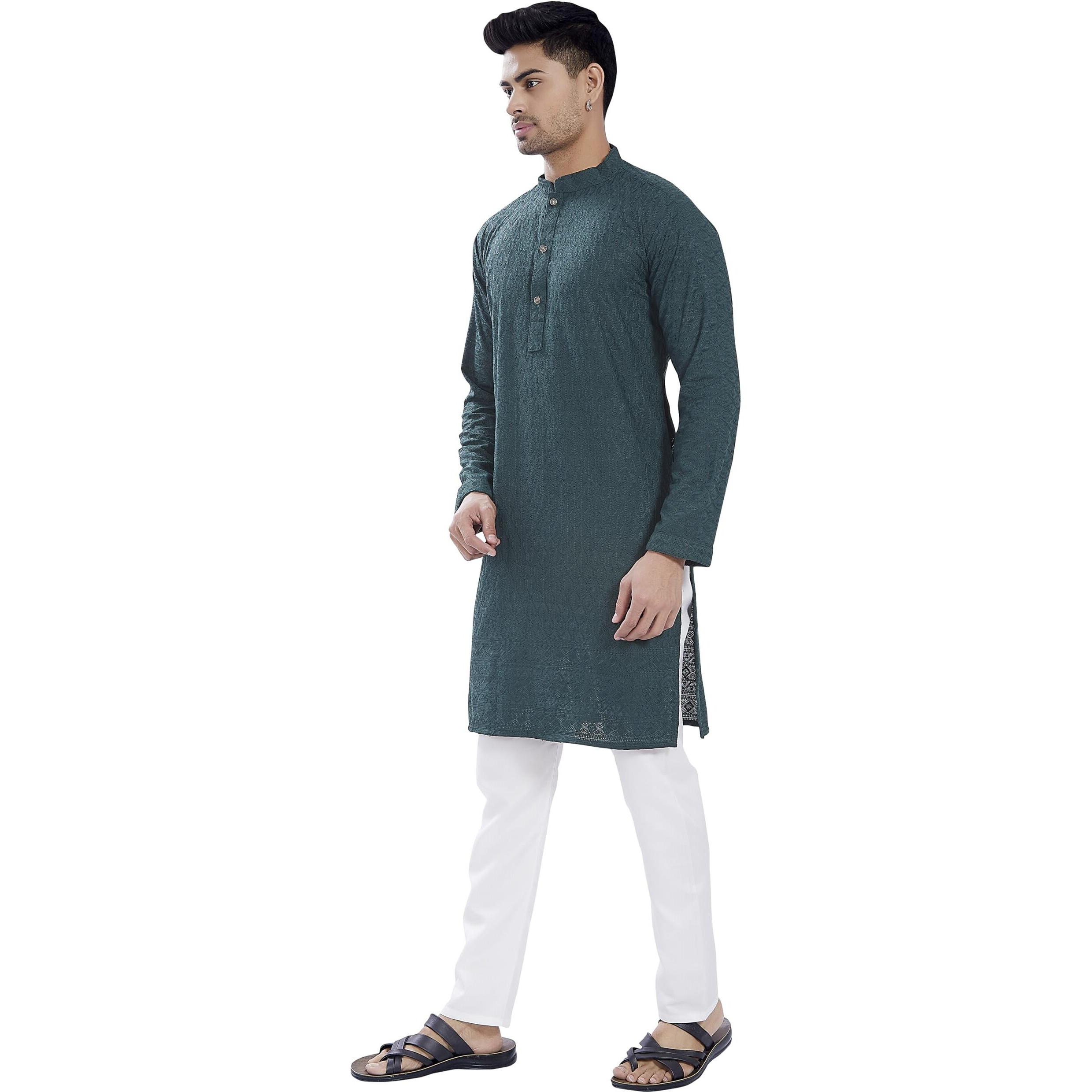 Divisive Men's Thread Embroidered Cotton Blend Only Slim Fit Kurta (Dkrt726_Xxxl_Bottle Green)