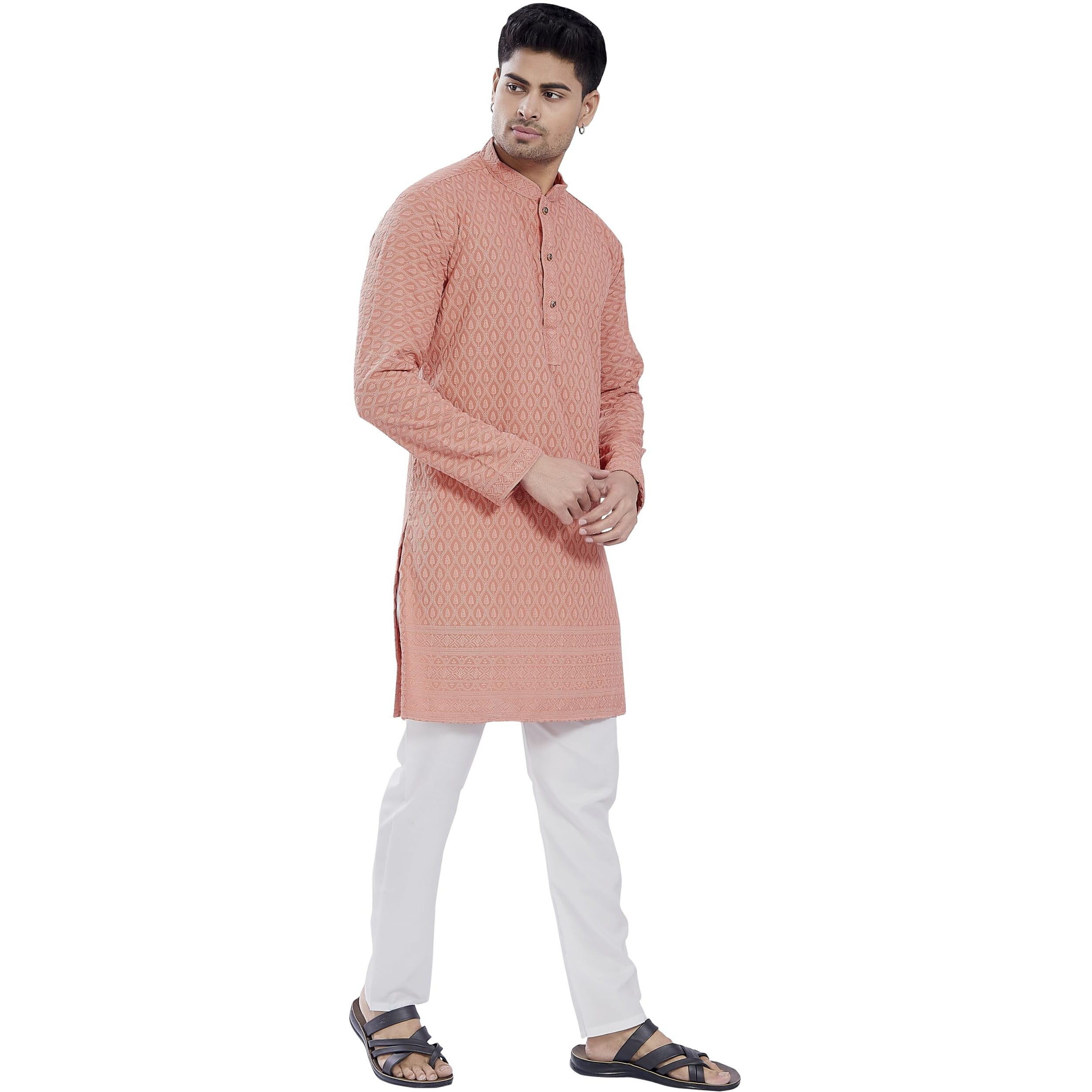 Divisive Men's Thread Embroidered Cotton Blend Only Slim Fit Kurta (Dkrt723_Xxxl_Peach)