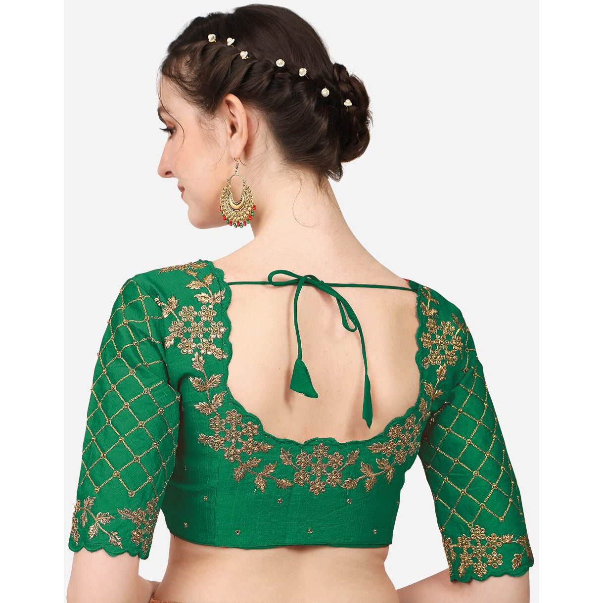 Vihu Fashion Women's Silk Floral Half Sleeve Regular Radhe Blouse 38 Green