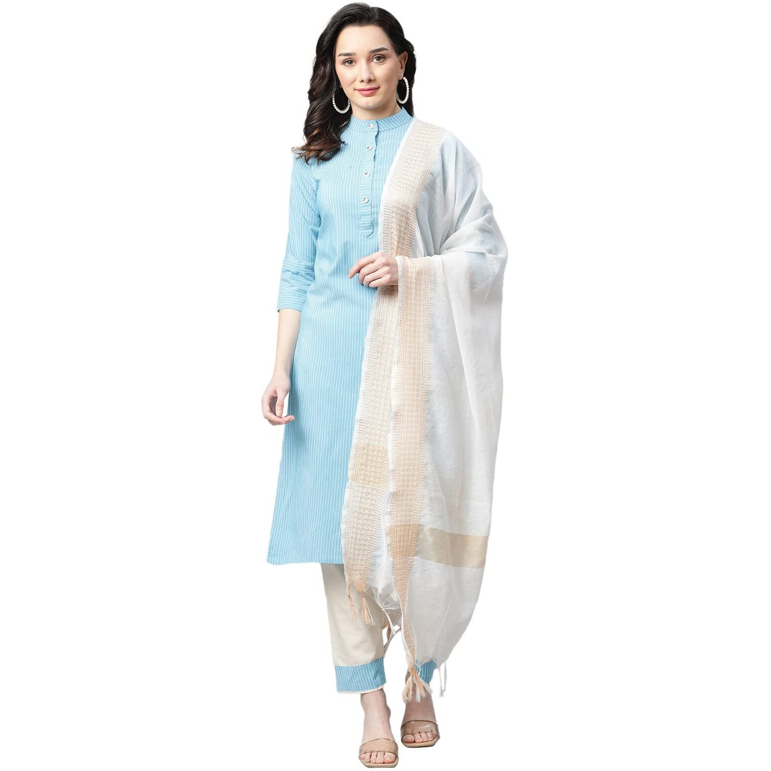Dhruvi Trendz Women Cotton Blend Fancy Kurta Set Regular Fit Printed (Dt-K2621&P87&D35_Turquoise_Xxl)