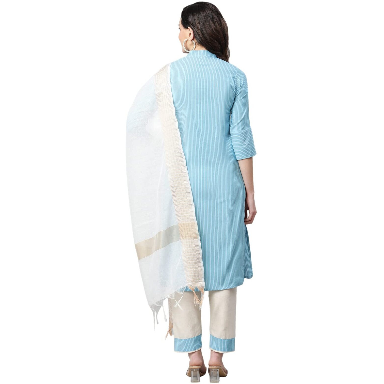 Dhruvi Trendz Women Cotton Blend Fancy Kurta Set Regular Fit Printed (Dt-K2621&P87&D35_Turquoise_Xxl)