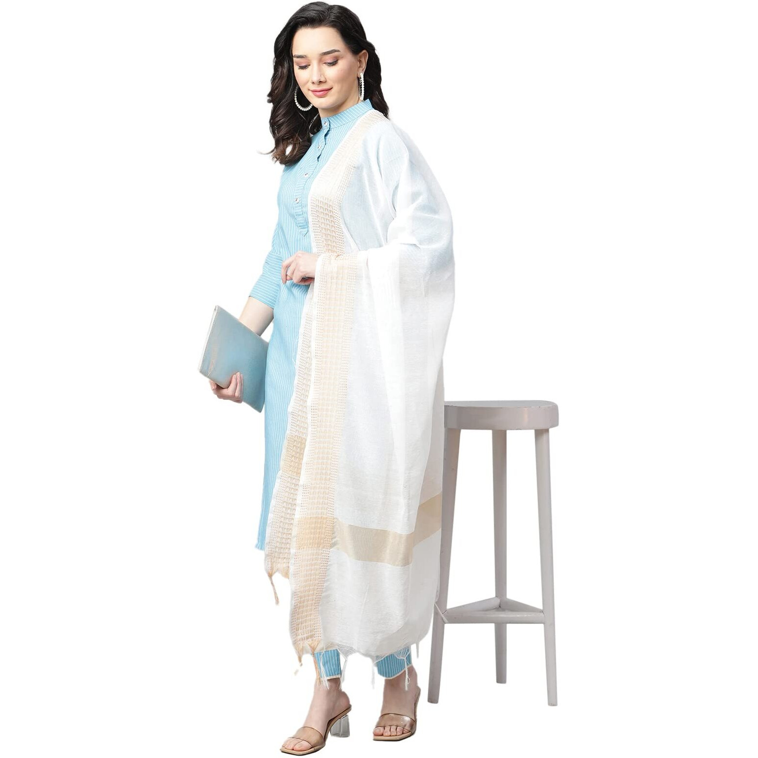 Dhruvi Trendz Women Cotton Blend Fancy Kurta Set Regular Fit Printed (Dt-K2621&P87&D35_Turquoise_Xxl)