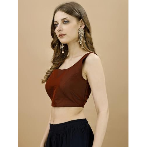 Womanista Women's Tafeta Solid Sleeveless Regular Fit Sequinned Blouse (Bls_52_Maroon L)