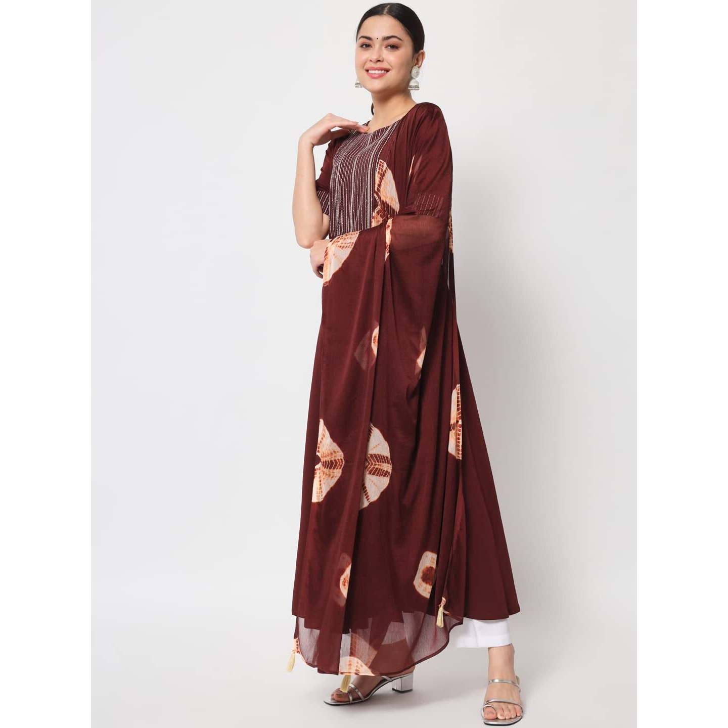 Fiorra Women's Maroon Poly Crepe Straight Kurta With Dupatta