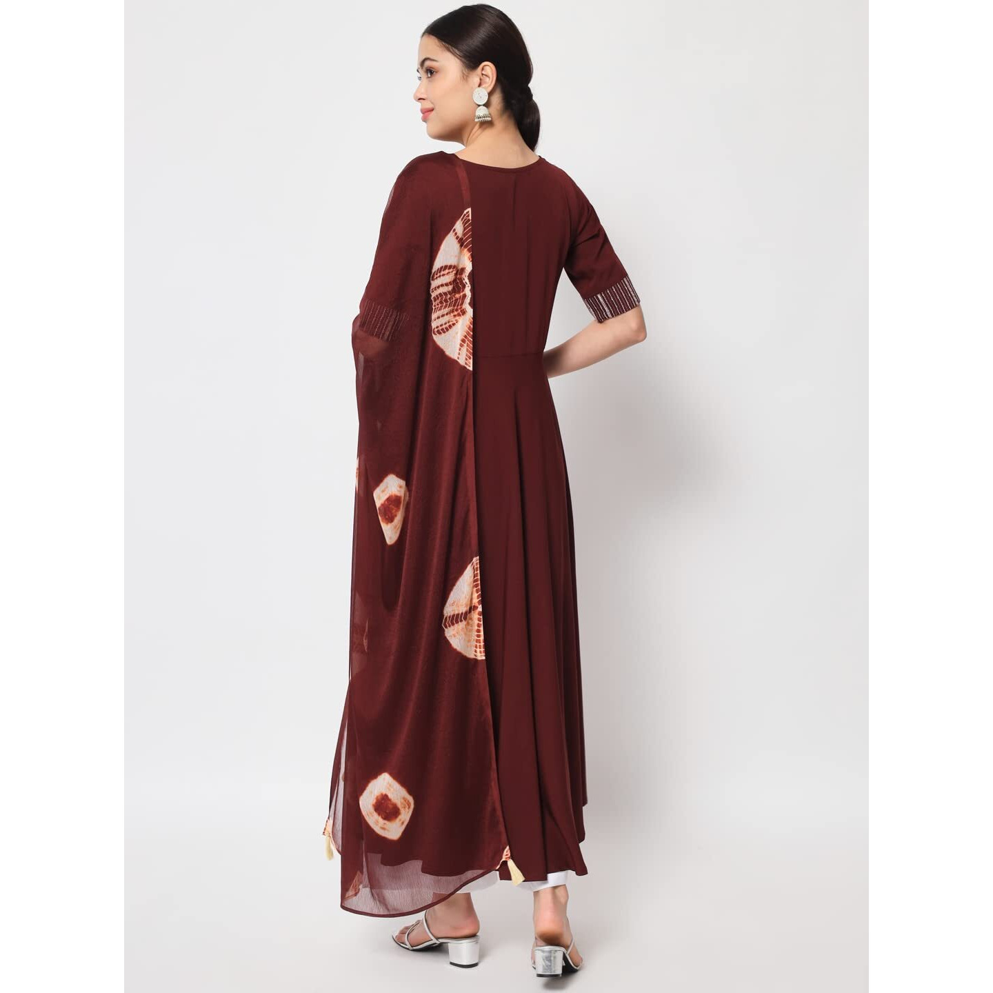 Fiorra Women's Maroon Poly Crepe Straight Kurta With Dupatta