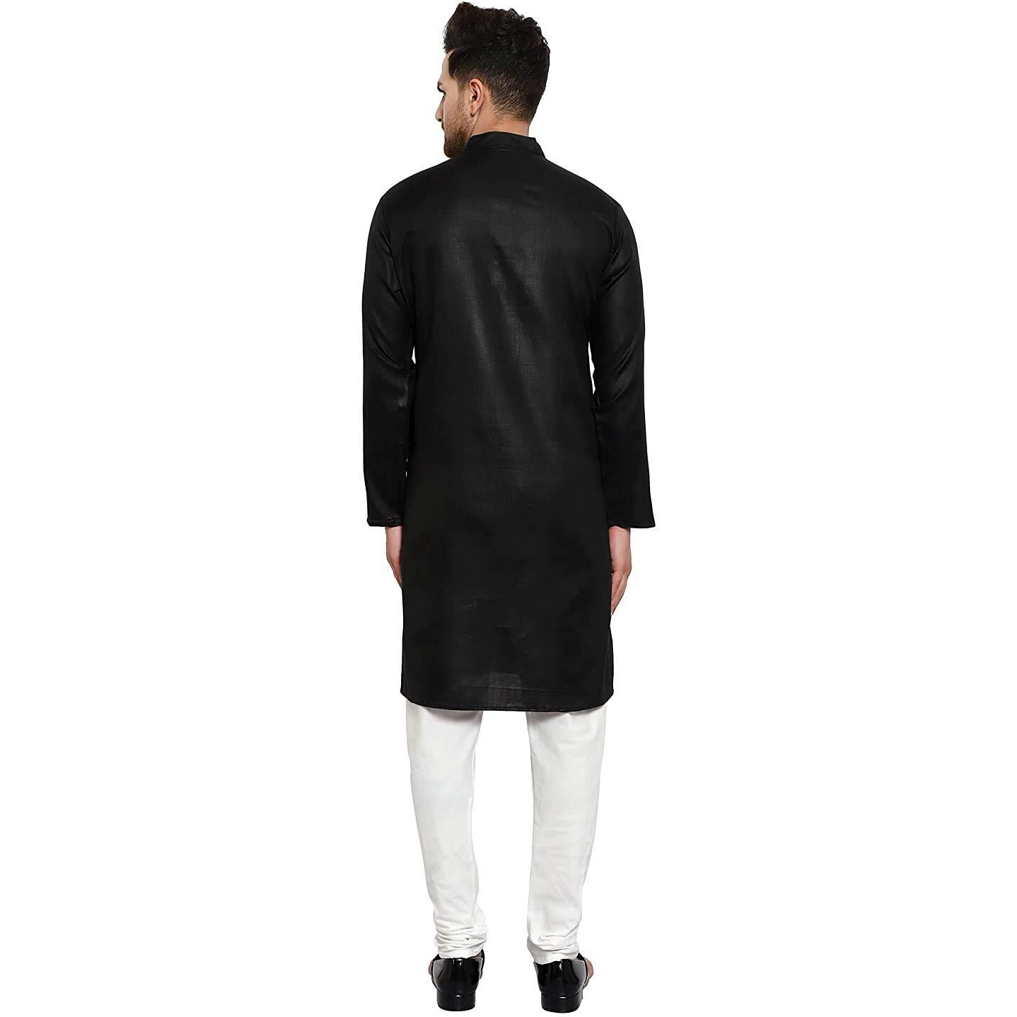 Gauri Laxmi Enterprise Men's Cotton Blend Solid Straight Kurta (Plnblack 32_Black