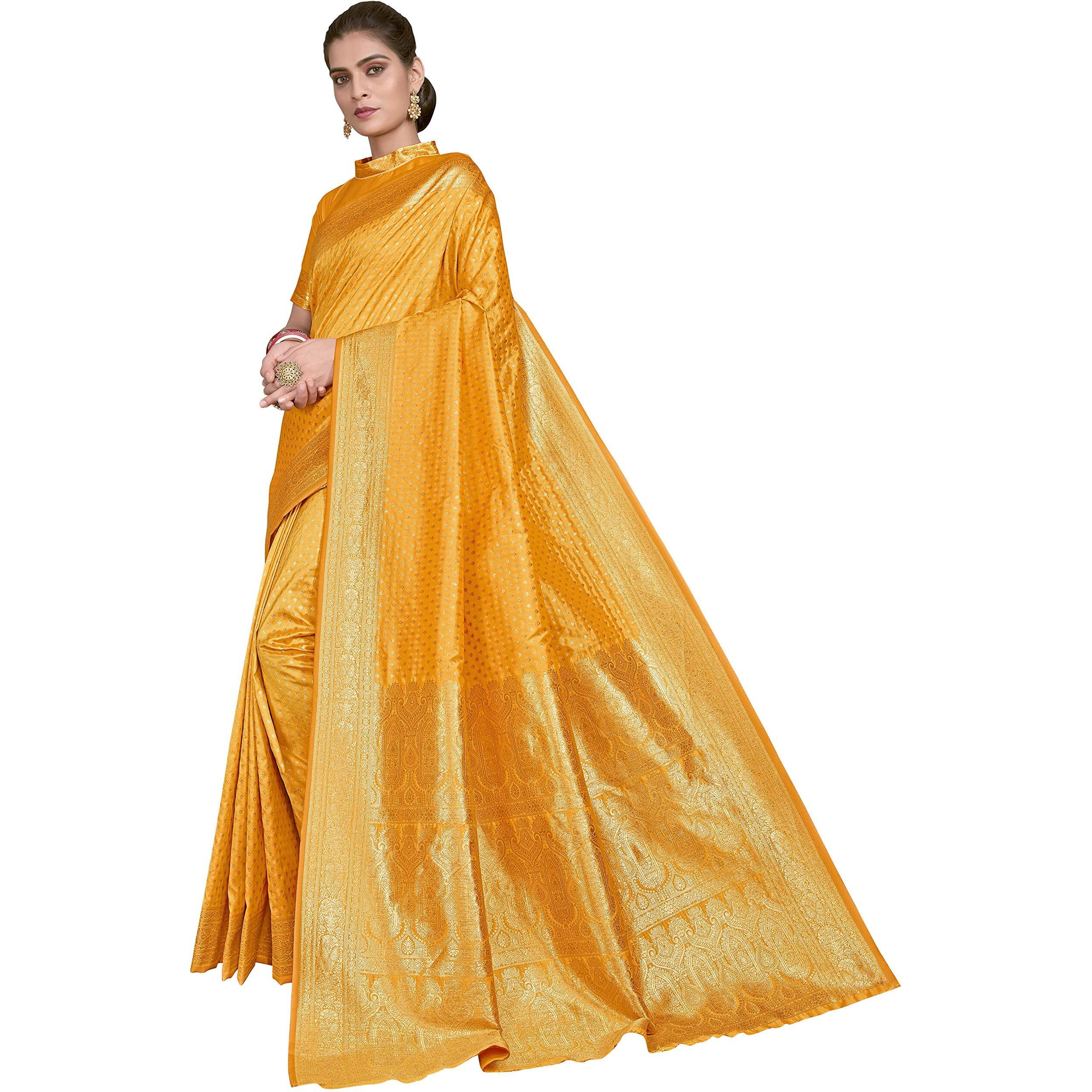 Glory Sarees Womens Banarasi Silk Saree With Blouse Piece (Luxury127_Mustard)