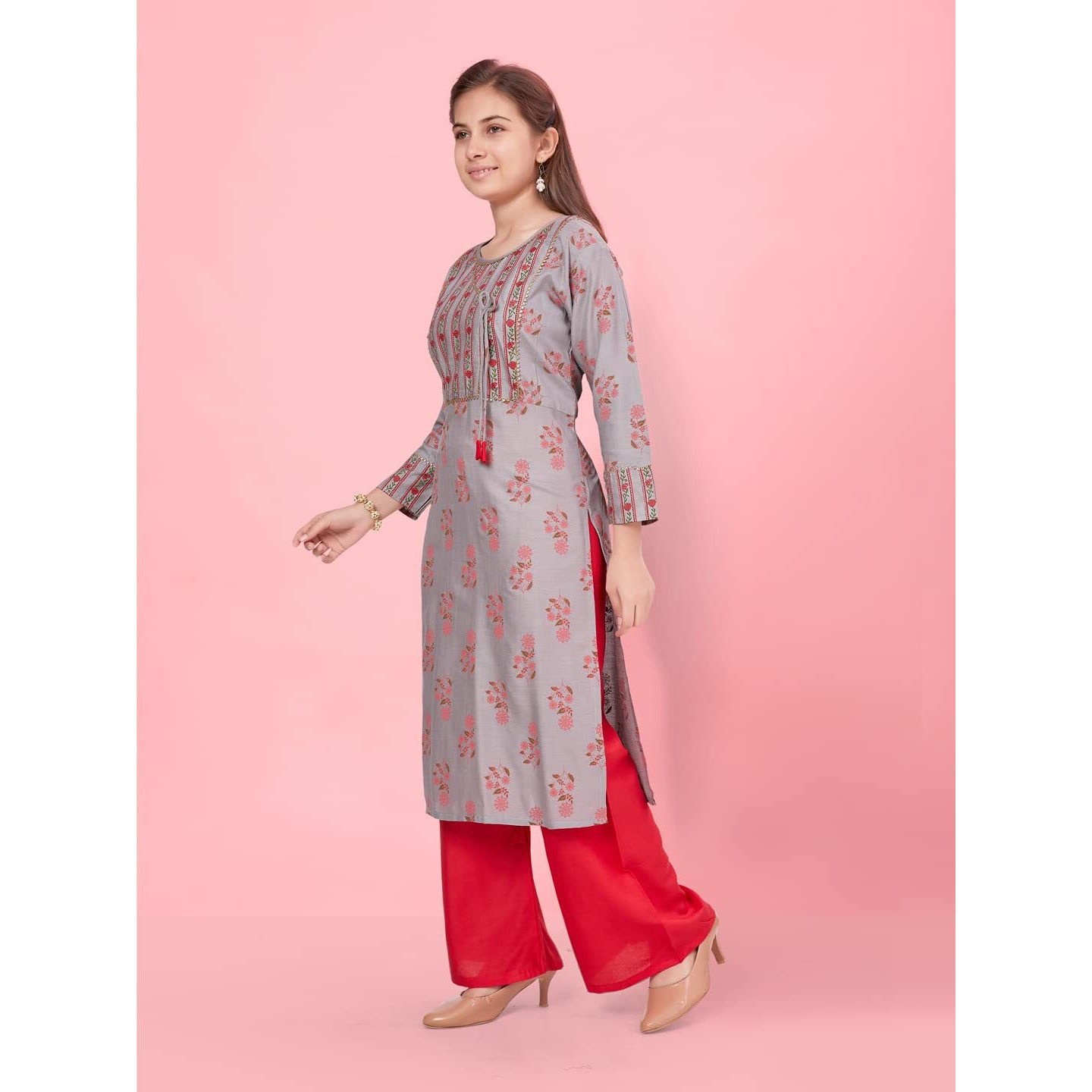 Aarika Girls Grey Color Floral Kurti (Kurti-K-634-Grey-40)