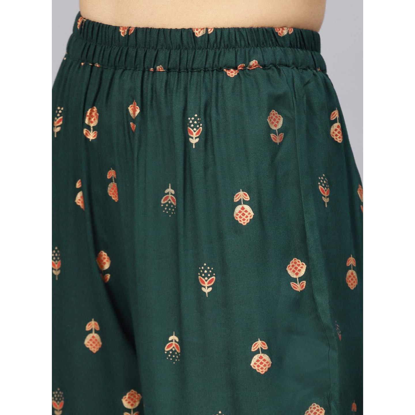 Idalia Dark Green Gold Print Kurta With Pants