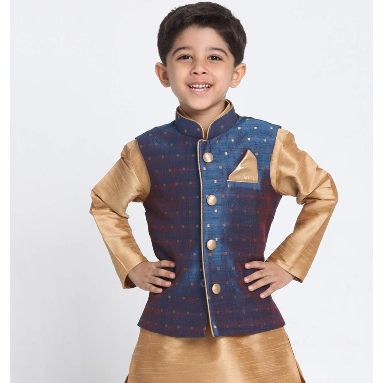 Jbn Creation Vastramay Deep Blue Cotton Silk Blend Boys Nehru Modi Jacket - (Vasbj009Bu) For 6-7 Years