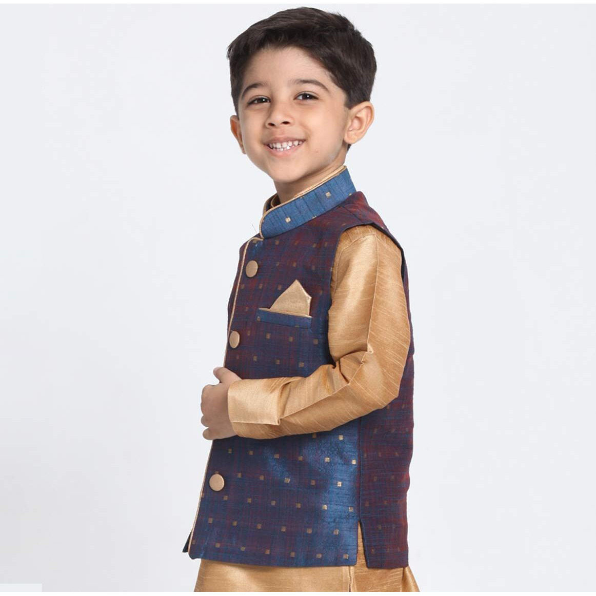 Jbn Creation Vastramay Deep Blue Cotton Silk Blend Boys Nehru Modi Jacket - (Vasbj009Bu) For 6-7 Years