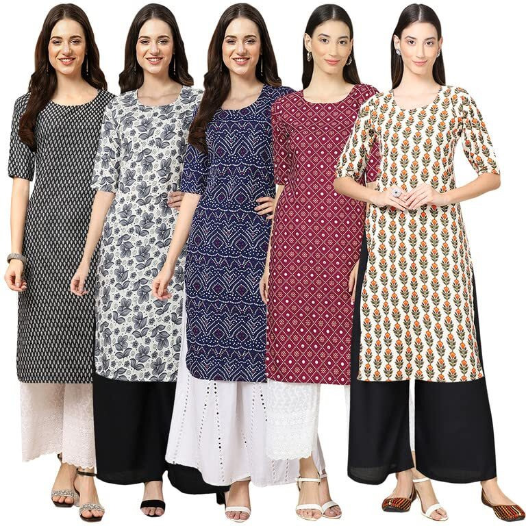 Pinkmint Women's Crepe Digital Print Straight Kurta [Pack Of 5](Sv-377-357-375-355-352-Xxl)