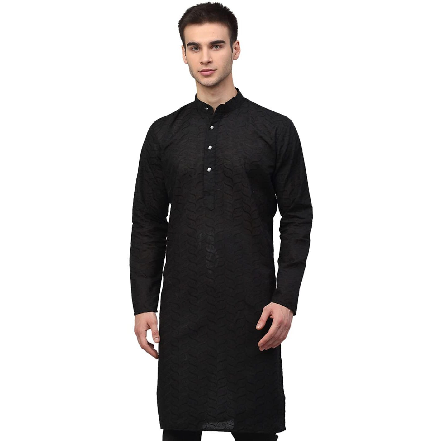 Jompers Men's Chicken Cotton Kurta (Black, M)