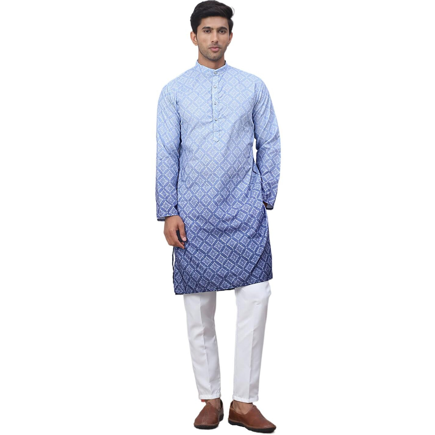 Jompers Blue Men's Ombre Printed Kurta Pyjama Set (Blue, Xxl)