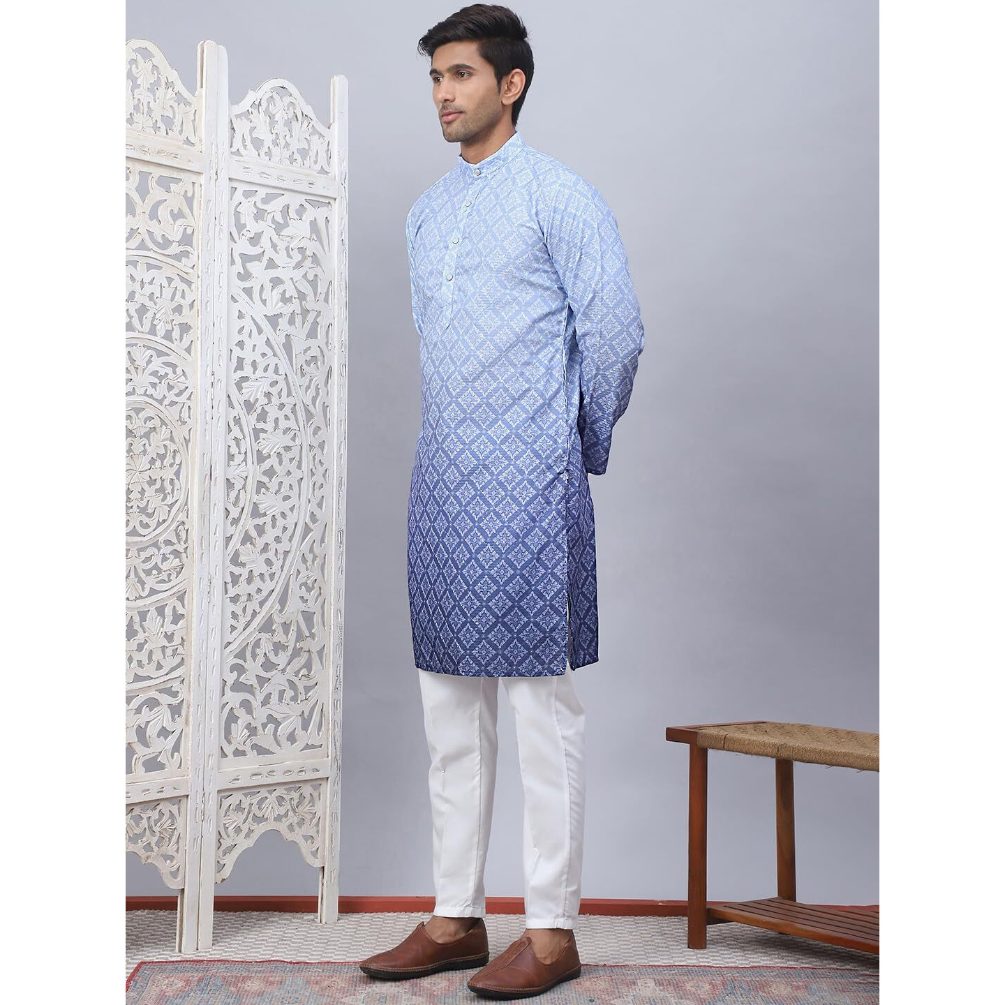 Jompers Blue Men's Ombre Printed Kurta Pyjama Set (Blue, Xxl)