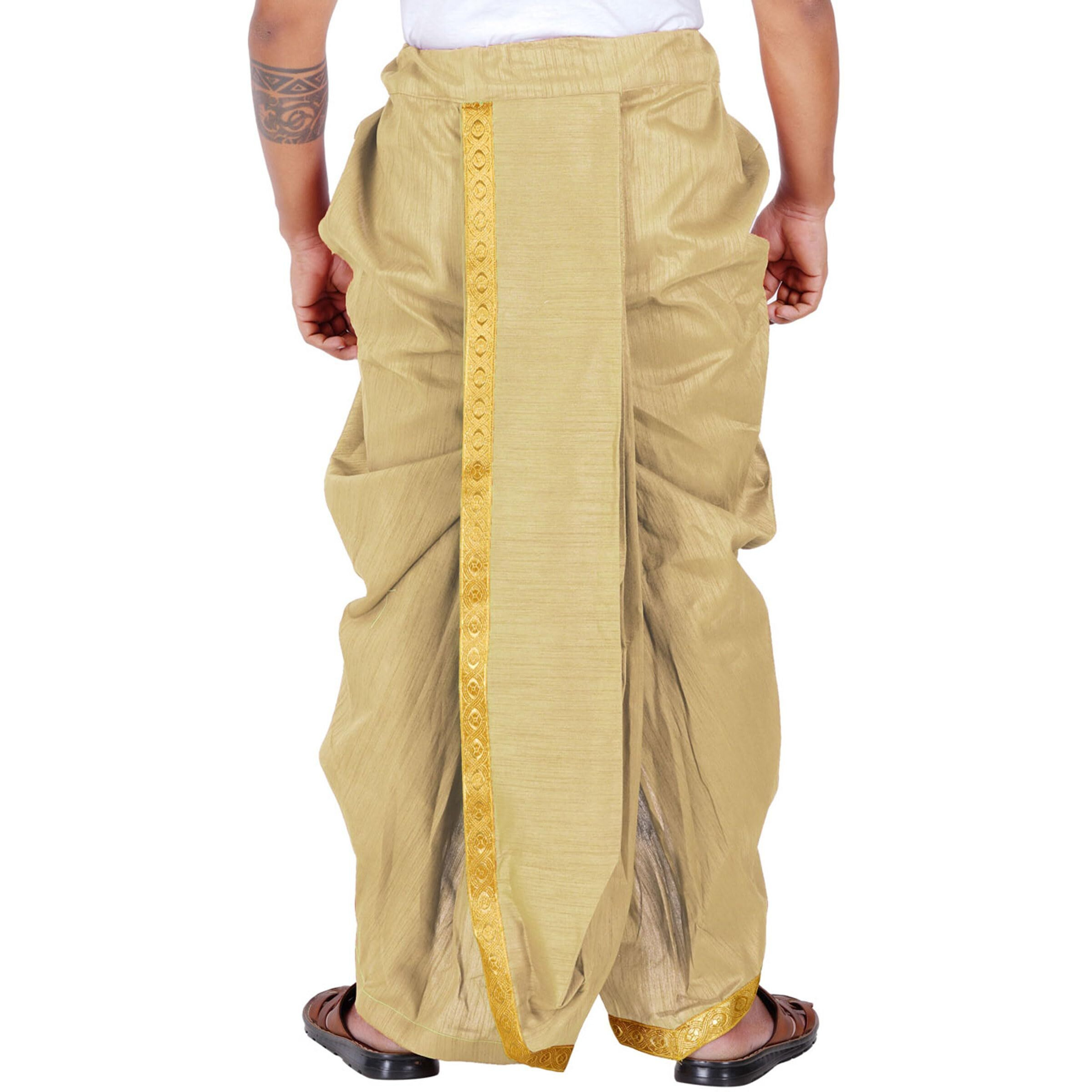 Prakasam Cotton Men's Colour Ready Dhoti With Zig Zag Self Design Border