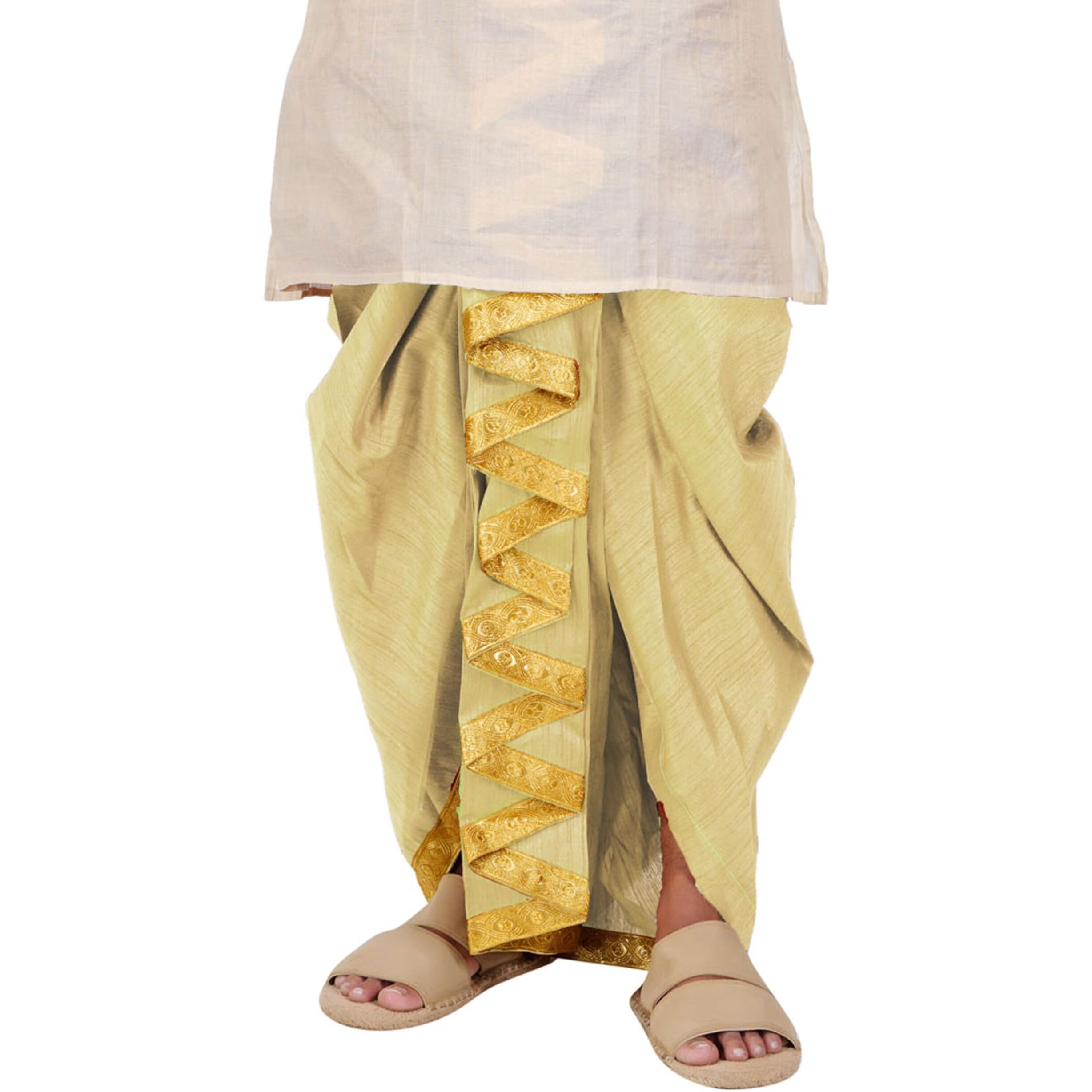 Prakasam Cotton Men's Colour Ready Dhoti With Zig Zag Self Design Border