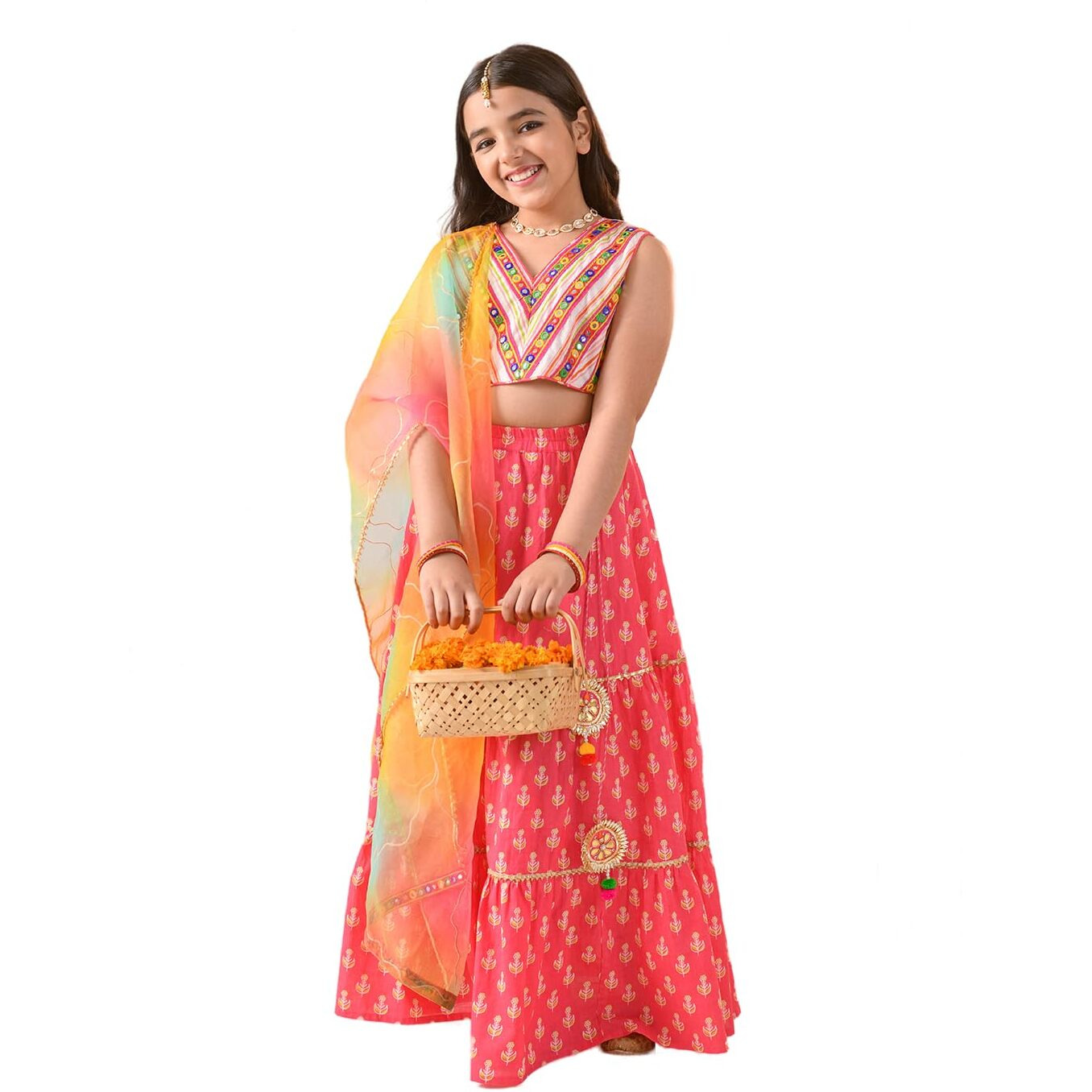 Pspeaches Girl's Cotton Lehenga Choli (L-Magentaoffwhite_Magenta_6-7Y)