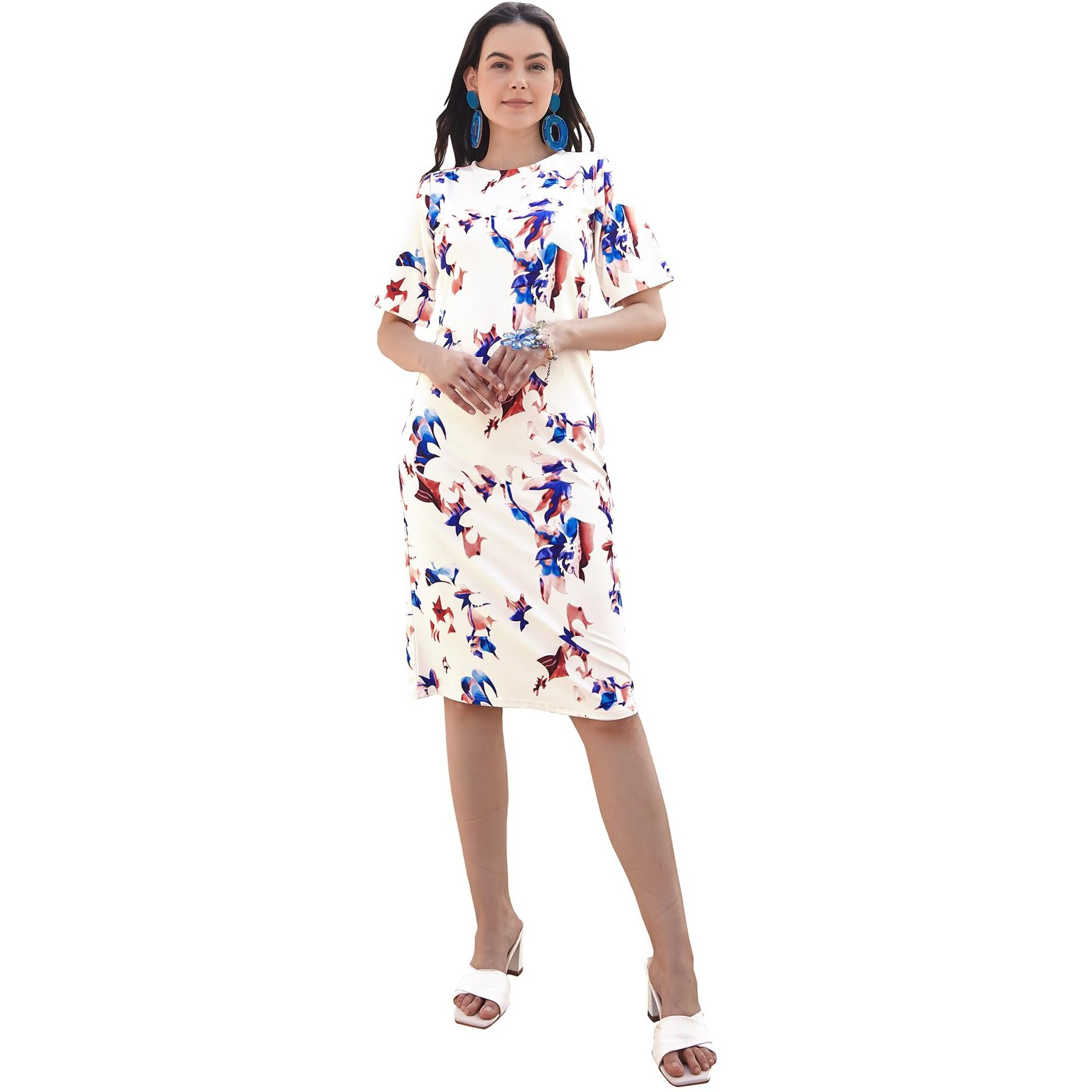 Purvaja Womens Bodycon Knee Length Dress (Wini-030-Bats_White_Small)
