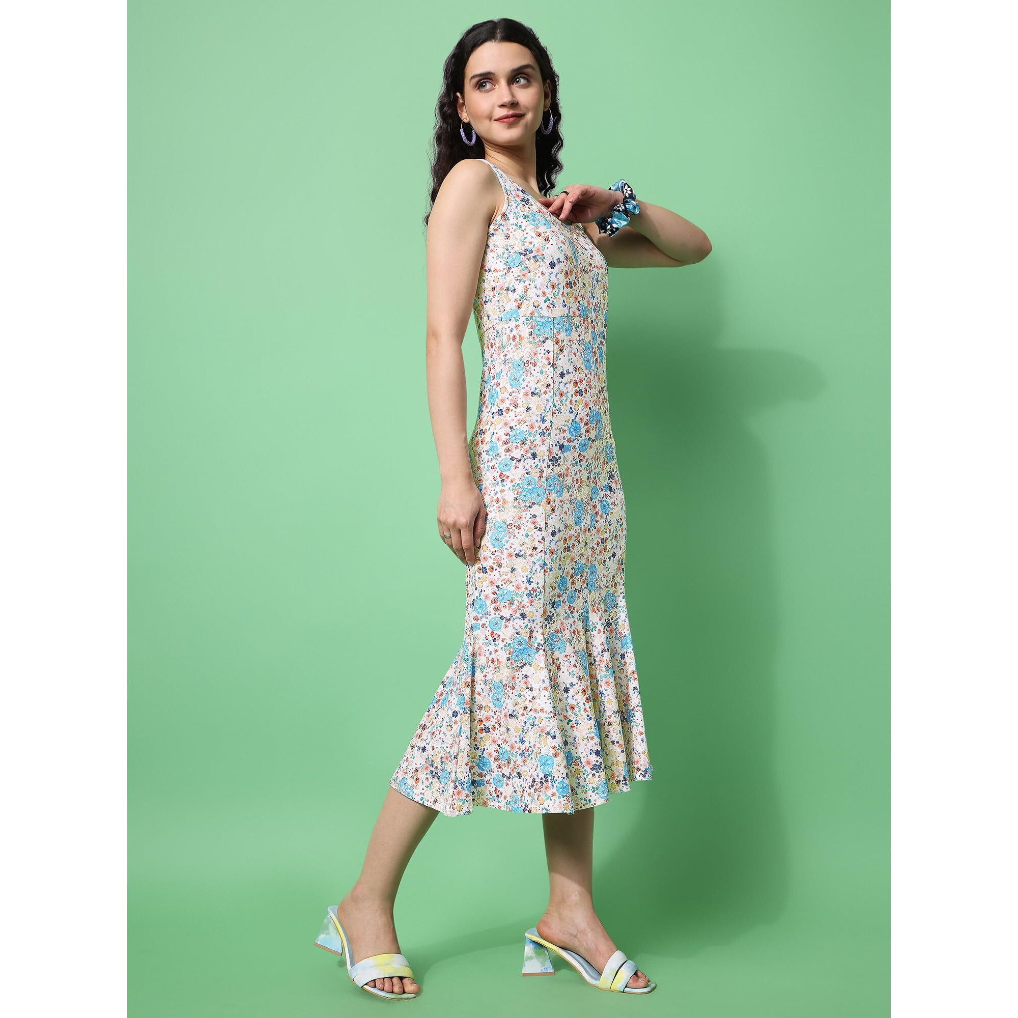Purvaja Womens Mermaid Midi Length Dress (Wini-029-Bulky_Sky Blue_Large)