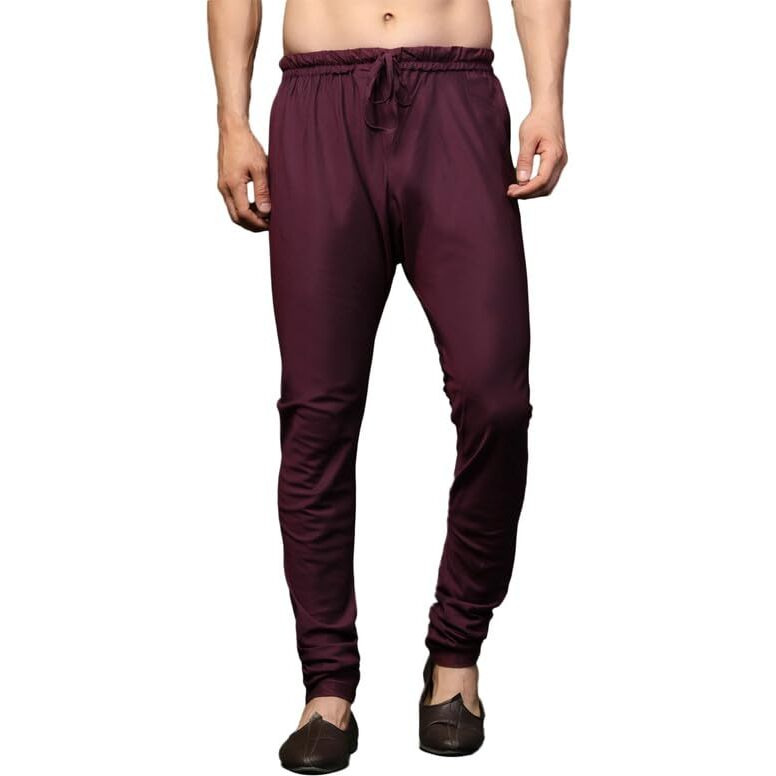 Kisah Men's Churidar, Wine Solid Cotton Blend (38)