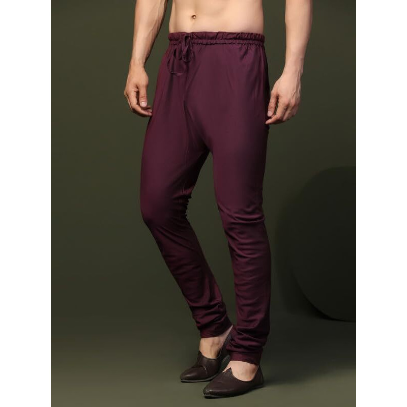 Kisah Men's Churidar, Wine Solid Cotton Blend (38)