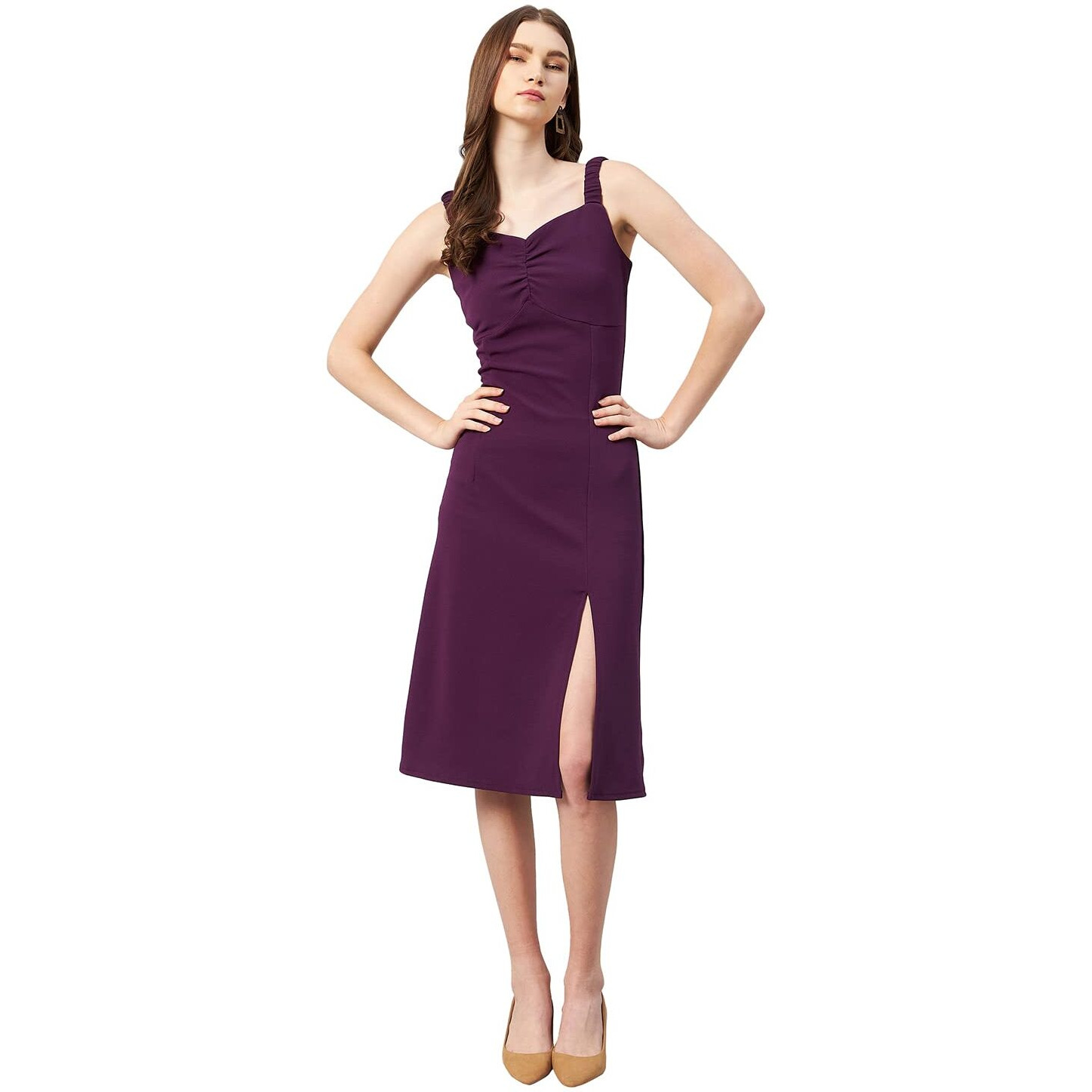 Rare Women Casual Purple Knee Length Solid Dress