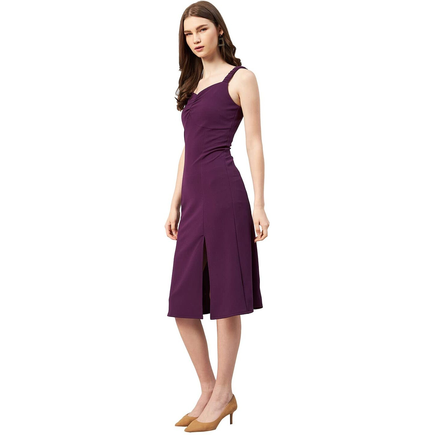 Rare Women Casual Purple Knee Length Solid Dress