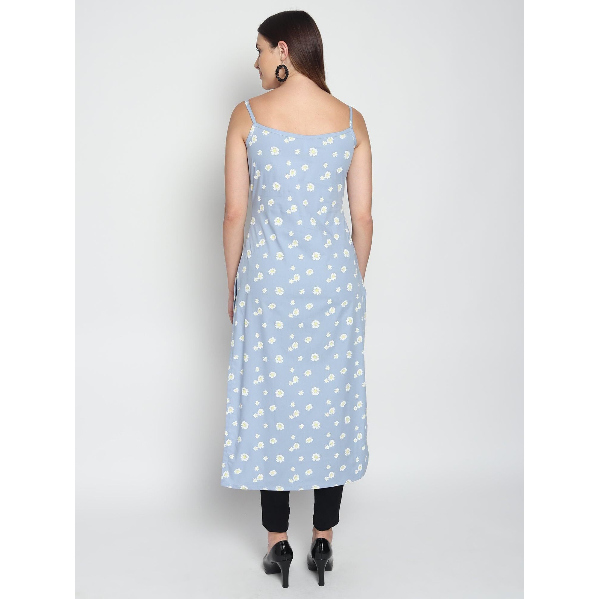 Patlani Women's Crepe Full Stitched Kurti. Sky