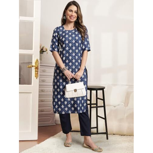 Pinkmint Printed Round Neck Kurta Set For Women Ll Kurti & Pant Set For Women Ll Regular Fit Kurta Set (Pack Of 2)