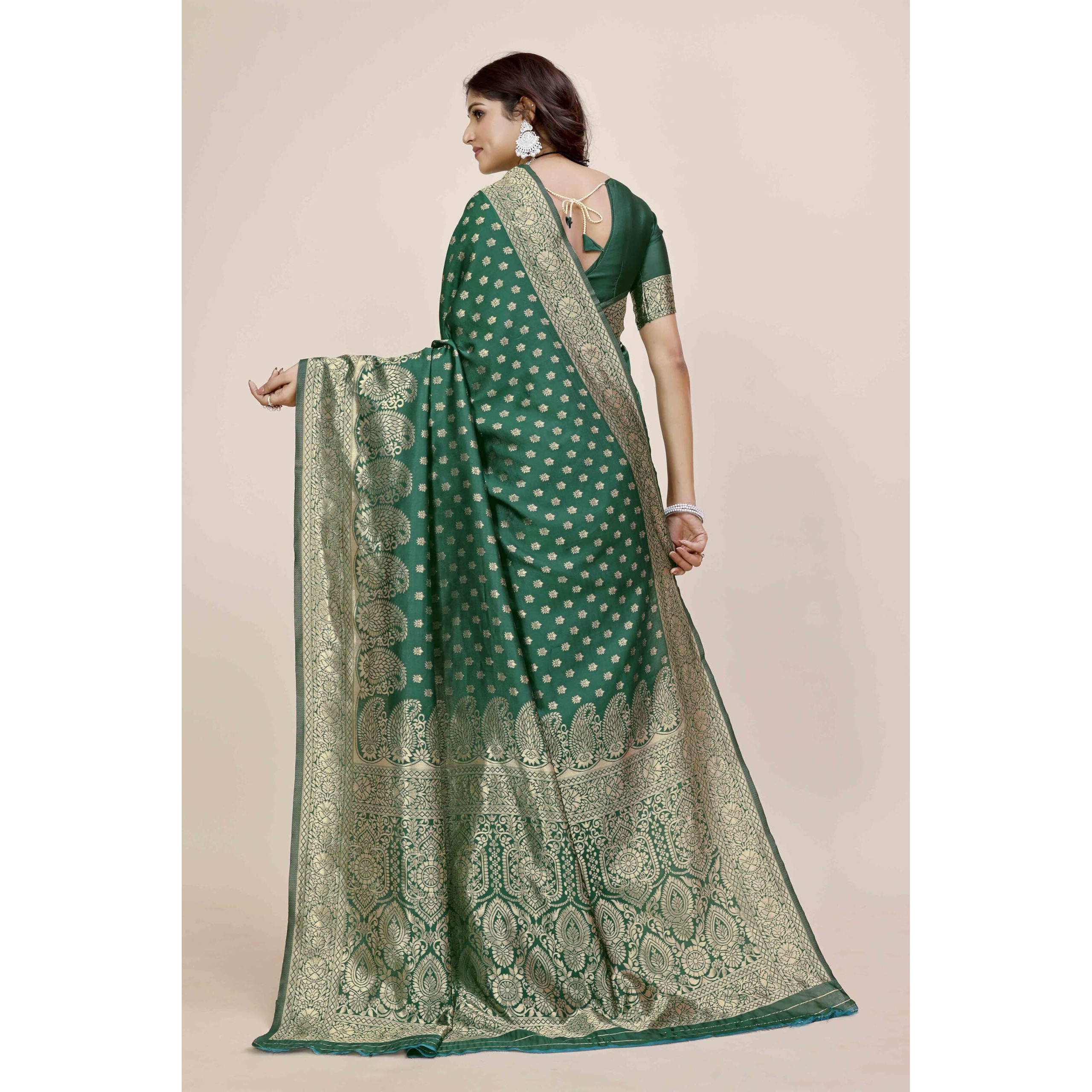 Shasmi Women's Banarasi Saree Pure Kanjivaram Silk Saree Soft New Ladies 2025 Design Wear Pattu Sarees Latest Party Sari Collections With Blouse Piece For Wedding Sadi (Pari-215 Dark Green)