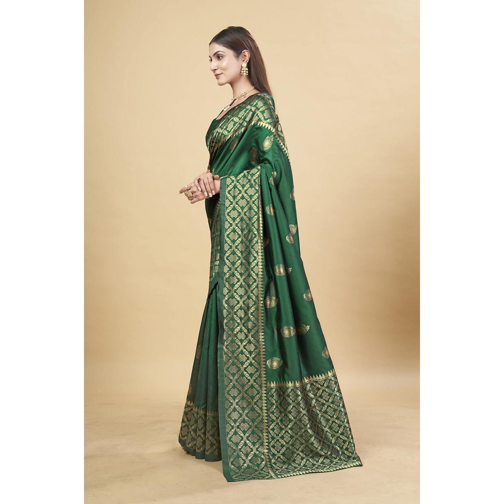 Shasmi Women's Banarasi Saree Pure Kanjivaram Silk Saree Soft New Ladies 2025 Design Wear Pattu Sarees Latest Party Sari Collections With Blouse Piece For Wedding Sadi (Pari-193 Dark Green)