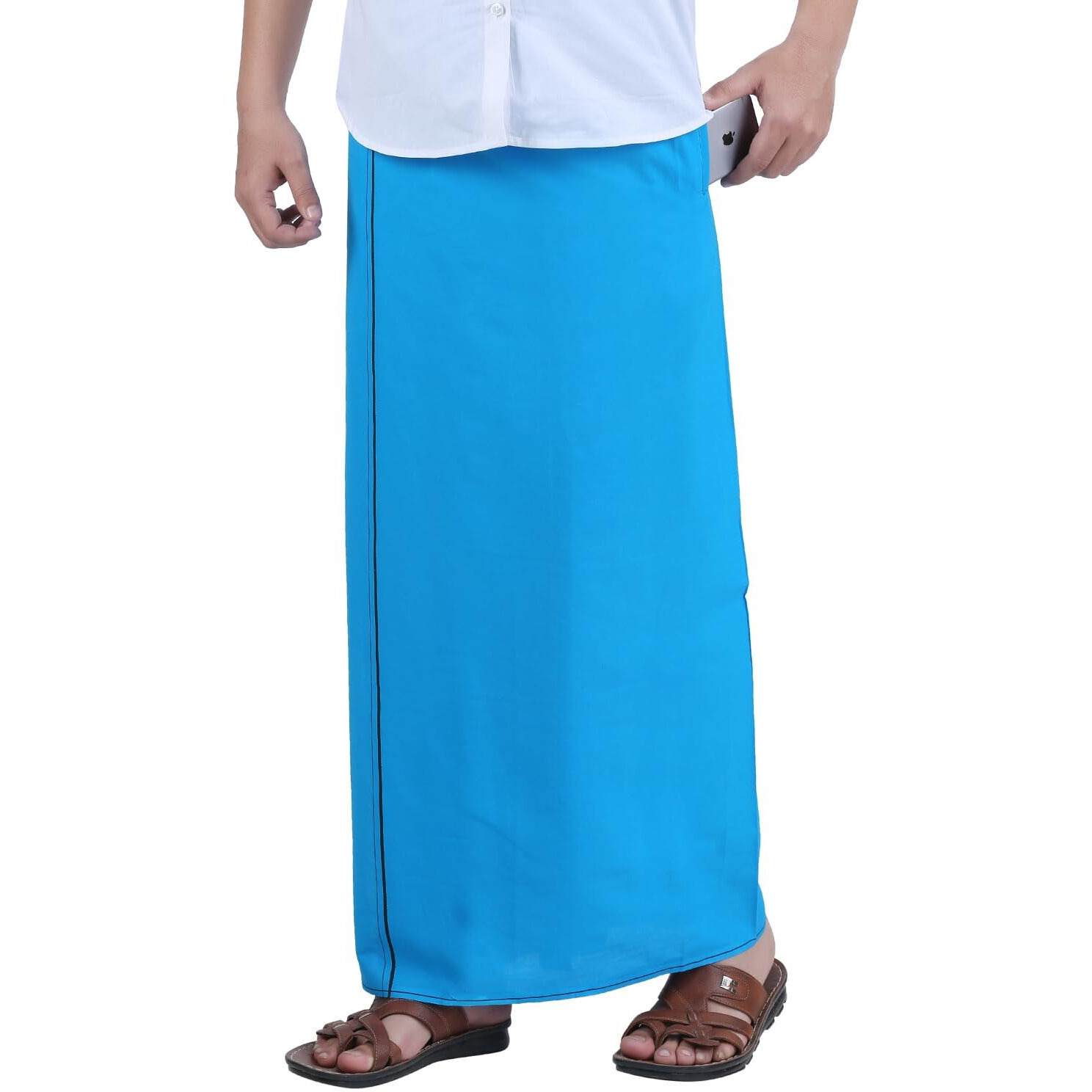 Prakasam Cotton Mens Sky Blue Colour Welcro Pocket Single Dhoti (Roja-Sky Blue) Size -Large (Hip Size 42 To 468)