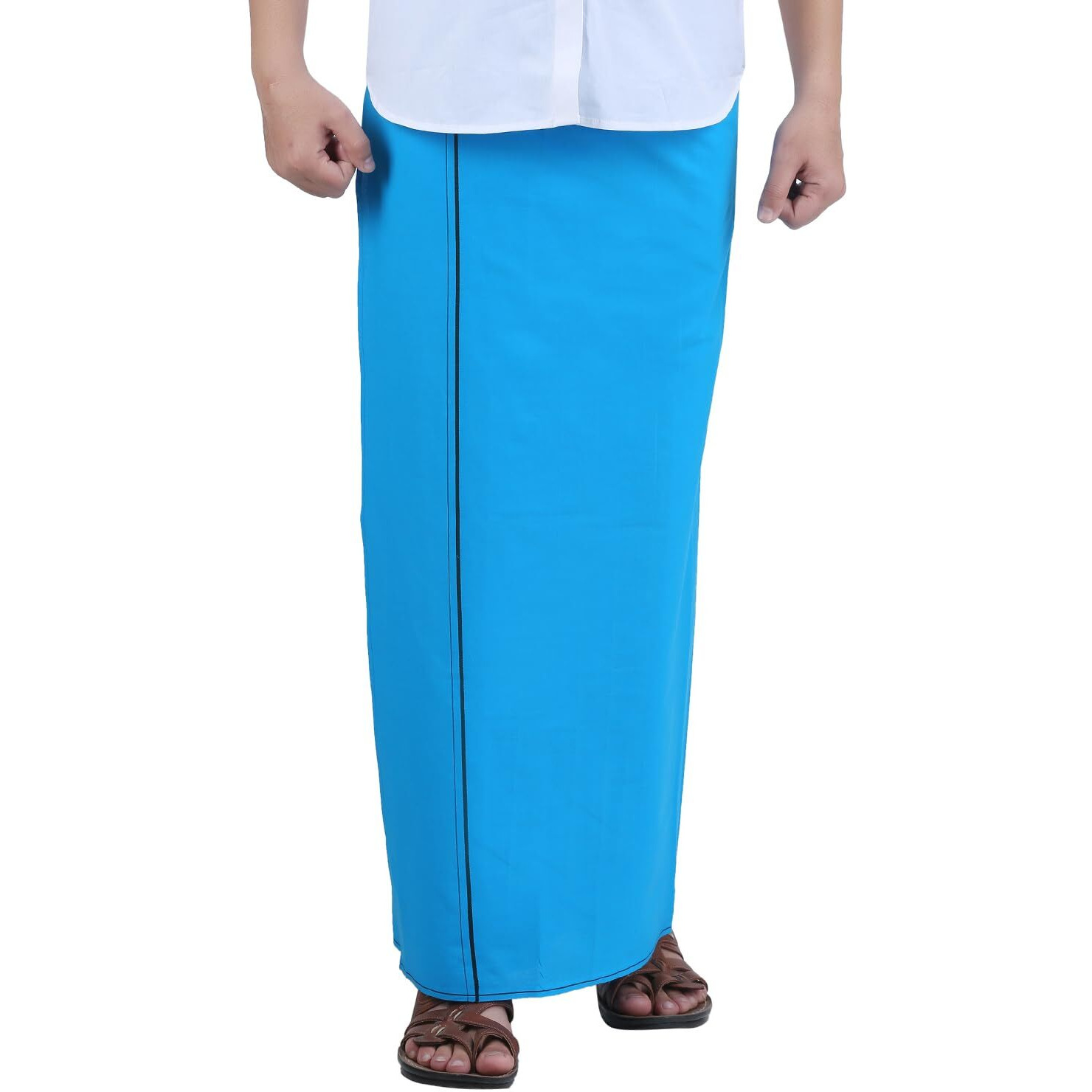 Prakasam Cotton Mens Sky Blue Colour Welcro Pocket Single Dhoti (Roja-Sky Blue) Size -Large (Hip Size 42 To 468)