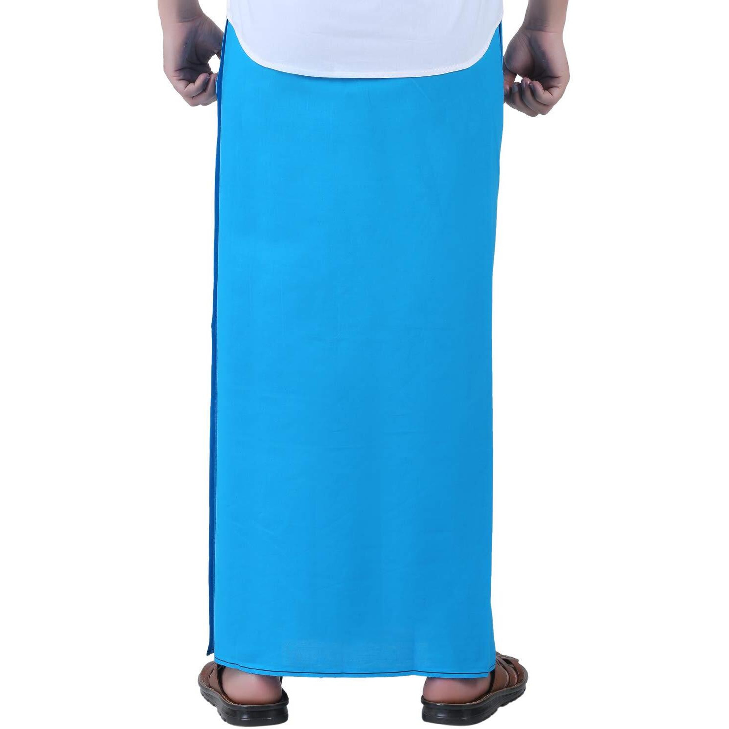 Prakasam Cotton Mens Sky Blue Colour Welcro Pocket Single Dhoti (Roja-Sky Blue) Size -Large (Hip Size 42 To 468)