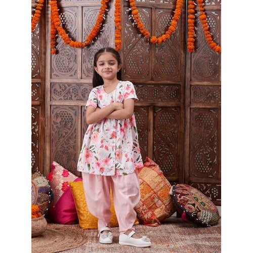 Pspeaches Girl's Cotton Dhoti Set (Dh-Peachrose-5-6Y_Peach