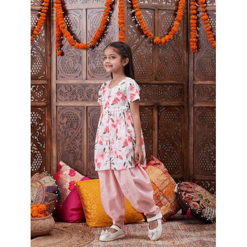 Pspeaches Girl's Cotton Dhoti Set (Dh-Peachrose-5-6Y_Peach