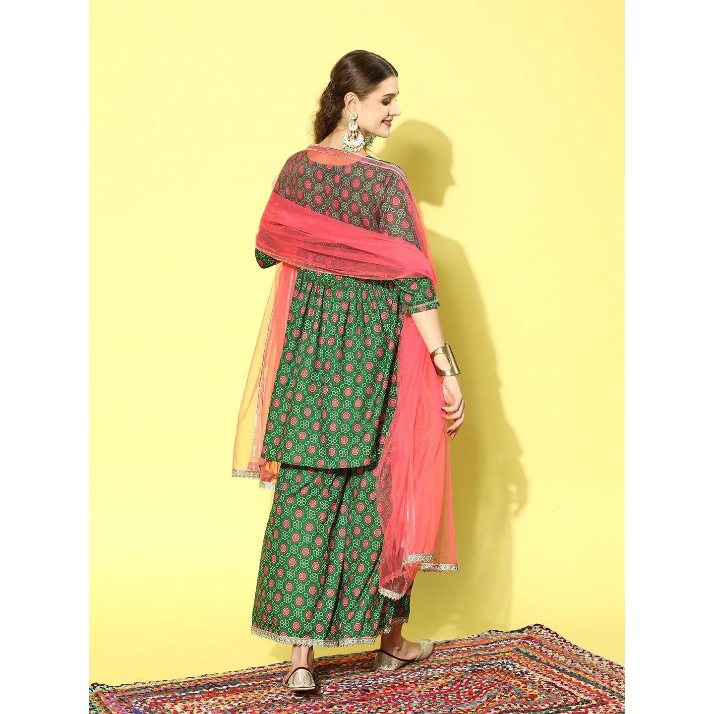 Stylum Women's Printed & Embroidered Polyestor Kurta Sharara Dupatta Set (Ksdmalti38_Green, M)