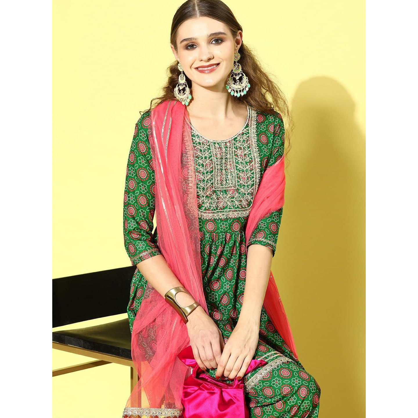 Stylum Women's Printed & Embroidered Polyestor Kurta Sharara Dupatta Set (Ksdmalti38_Green, M)