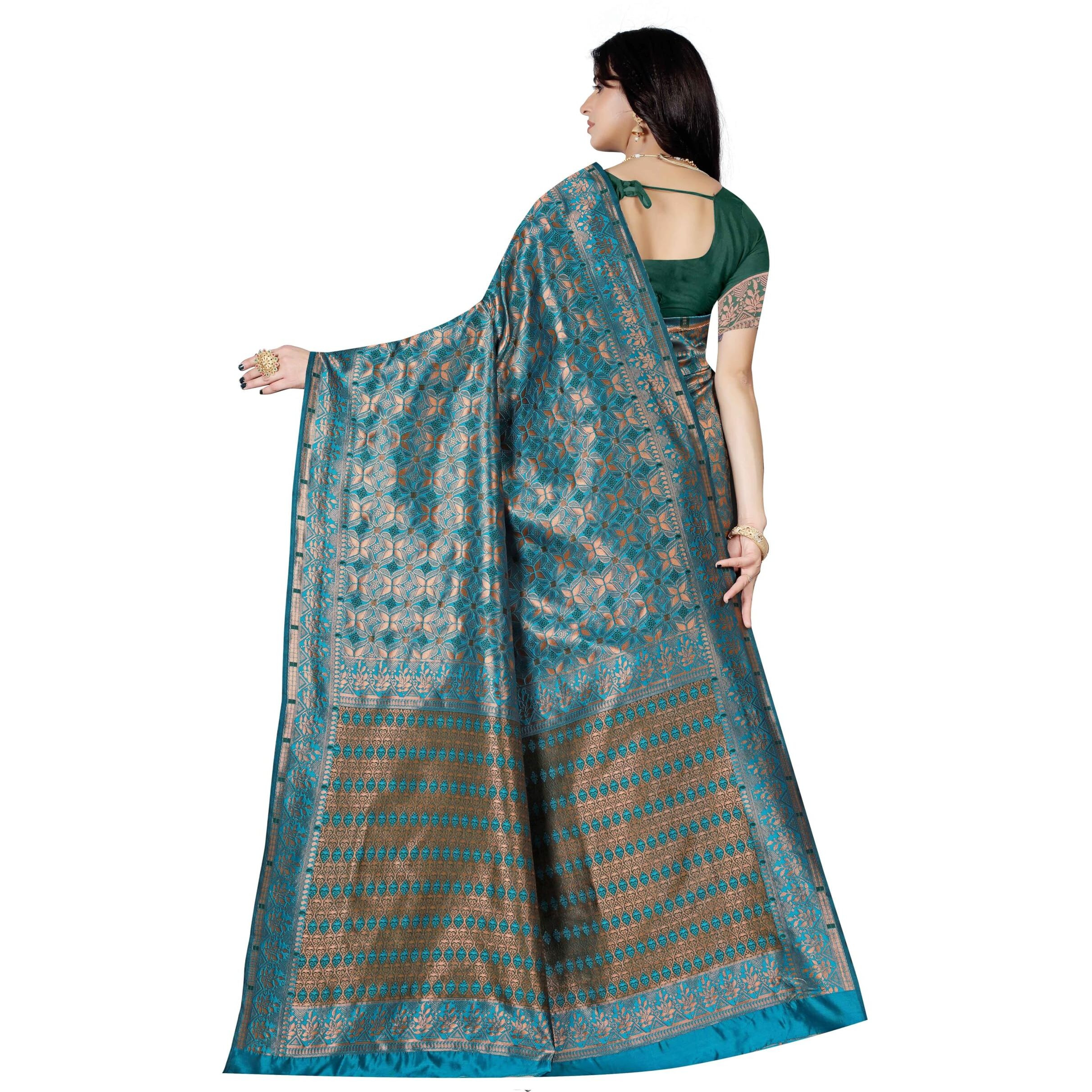 Sugathari Women's Banarasi Saree Pure Kanjivaram Silk Soft New Ladies 2024 Design Wear Pattu Sarees Latest Cotton Party Sari Collections With Blouse Piece For Wedding Sadi (Pari-183-Rama)