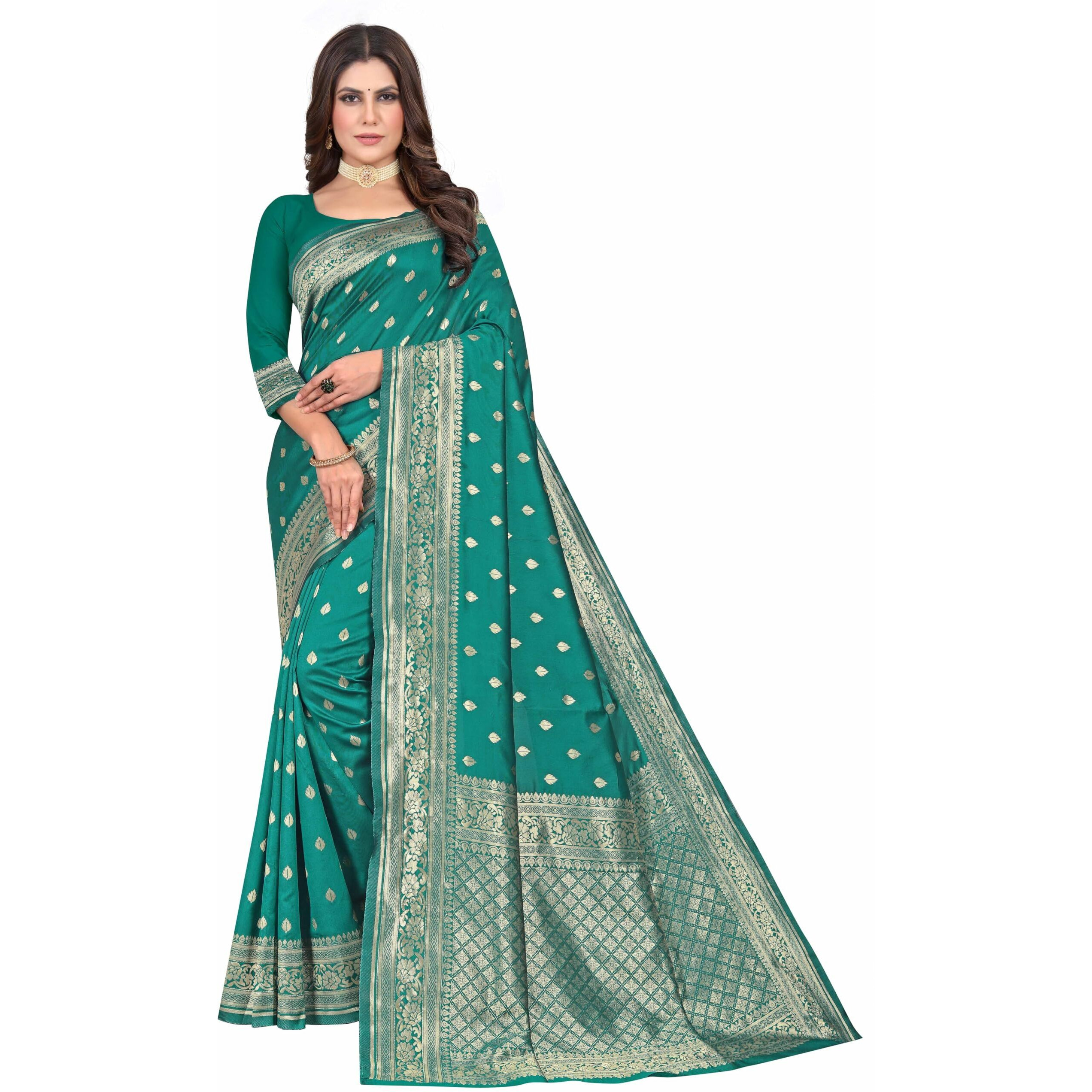 Sugathari Women's Banarasi Saree Pure Kanjivaram Silk Saree Soft New Ladies 2023 Design Wear Pattu Sarees Latest Cotton Party Sari Collections With Blouse Piece For Wedding Sadi (Sam Pari-160 Rama)