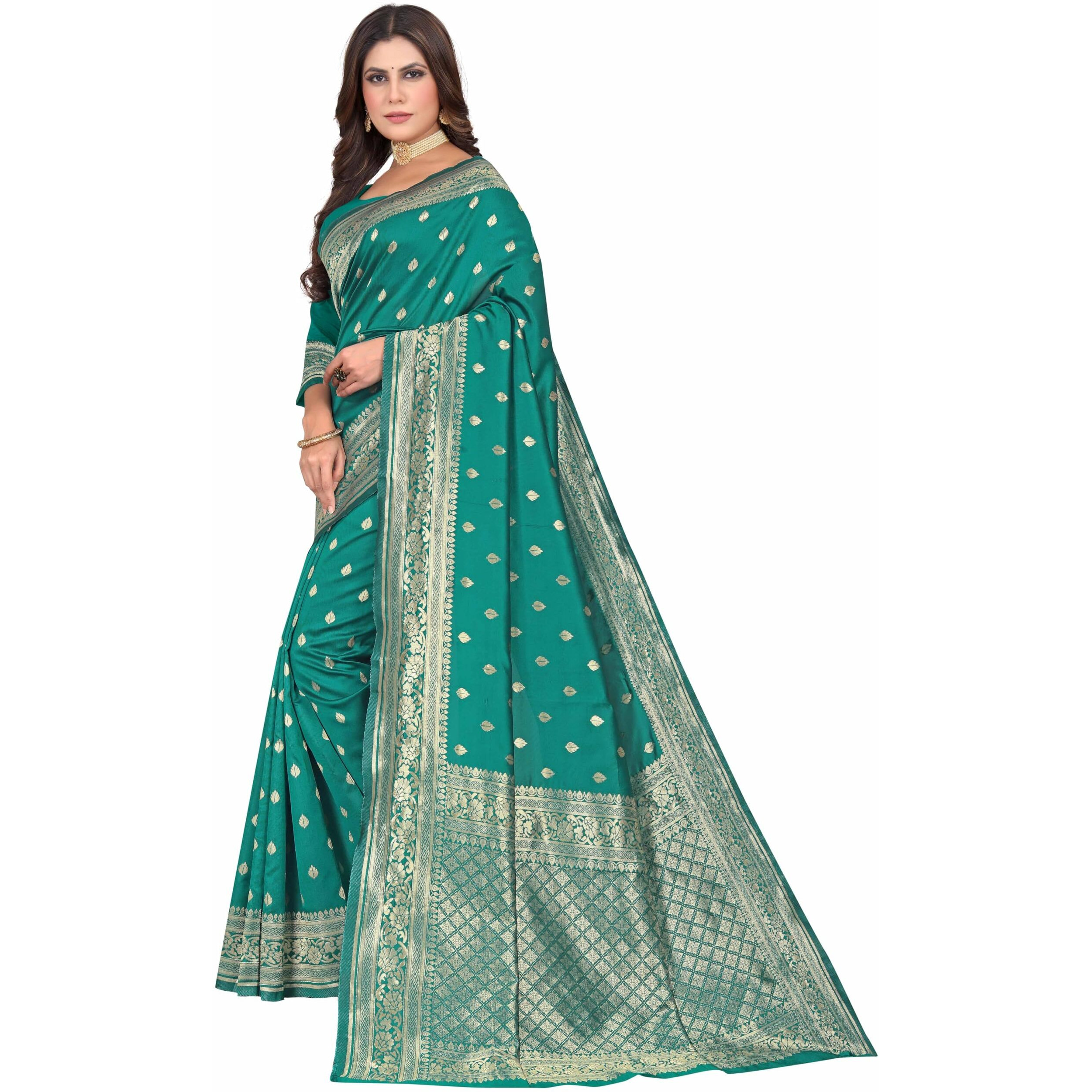 Sugathari Women's Banarasi Saree Pure Kanjivaram Silk Saree Soft New Ladies 2023 Design Wear Pattu Sarees Latest Cotton Party Sari Collections With Blouse Piece For Wedding Sadi (Sam Pari-160 Rama)