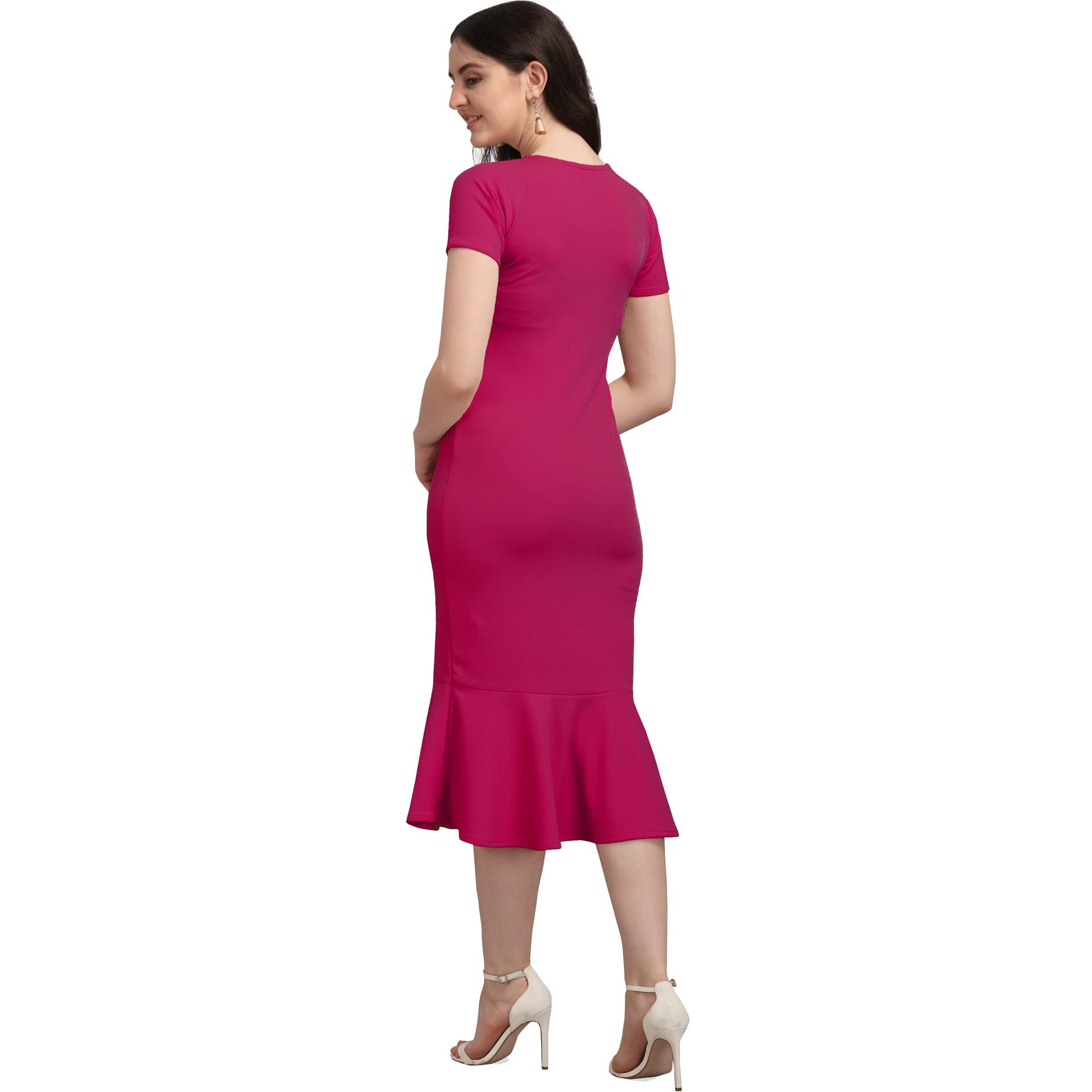 Purvaja Women's Corduroy Bodycon Midi Dress (Ruby-004-Pn-S_Pink
