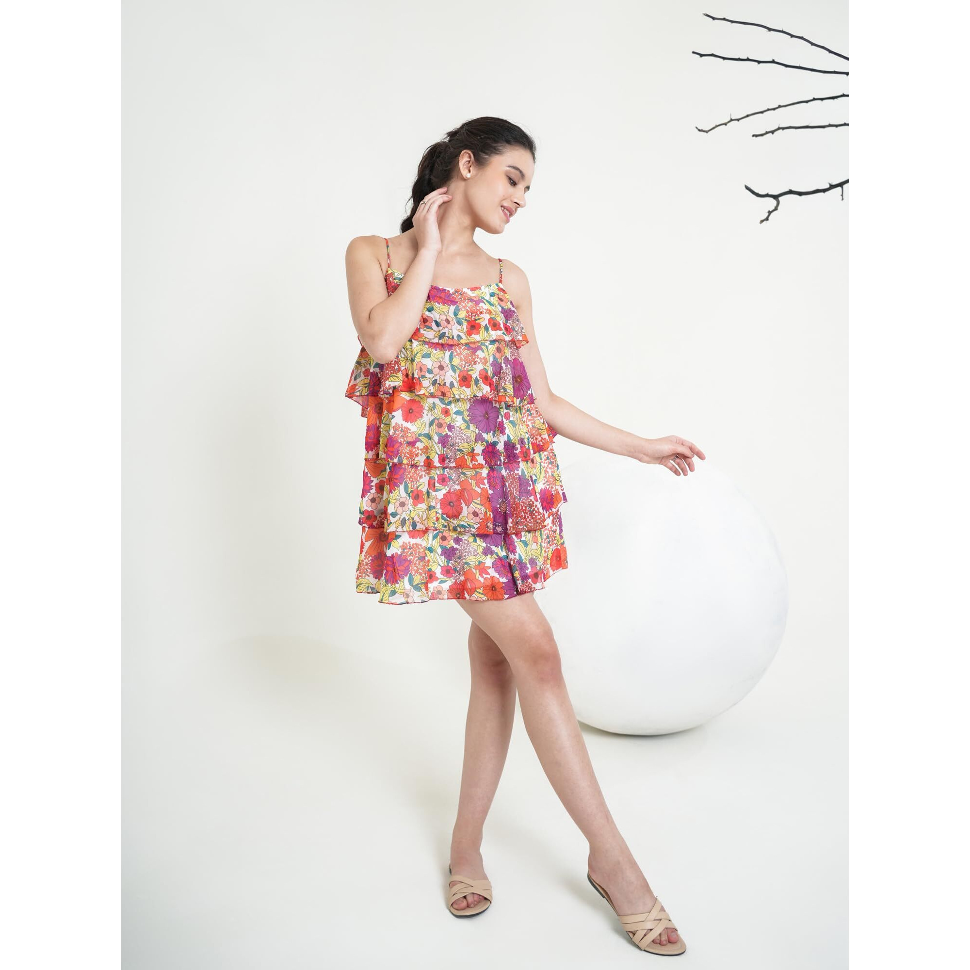 Purvaja Womens Layered Above Knee Length Dress (Floe-019_Multi_Xx-Large) Multicolour