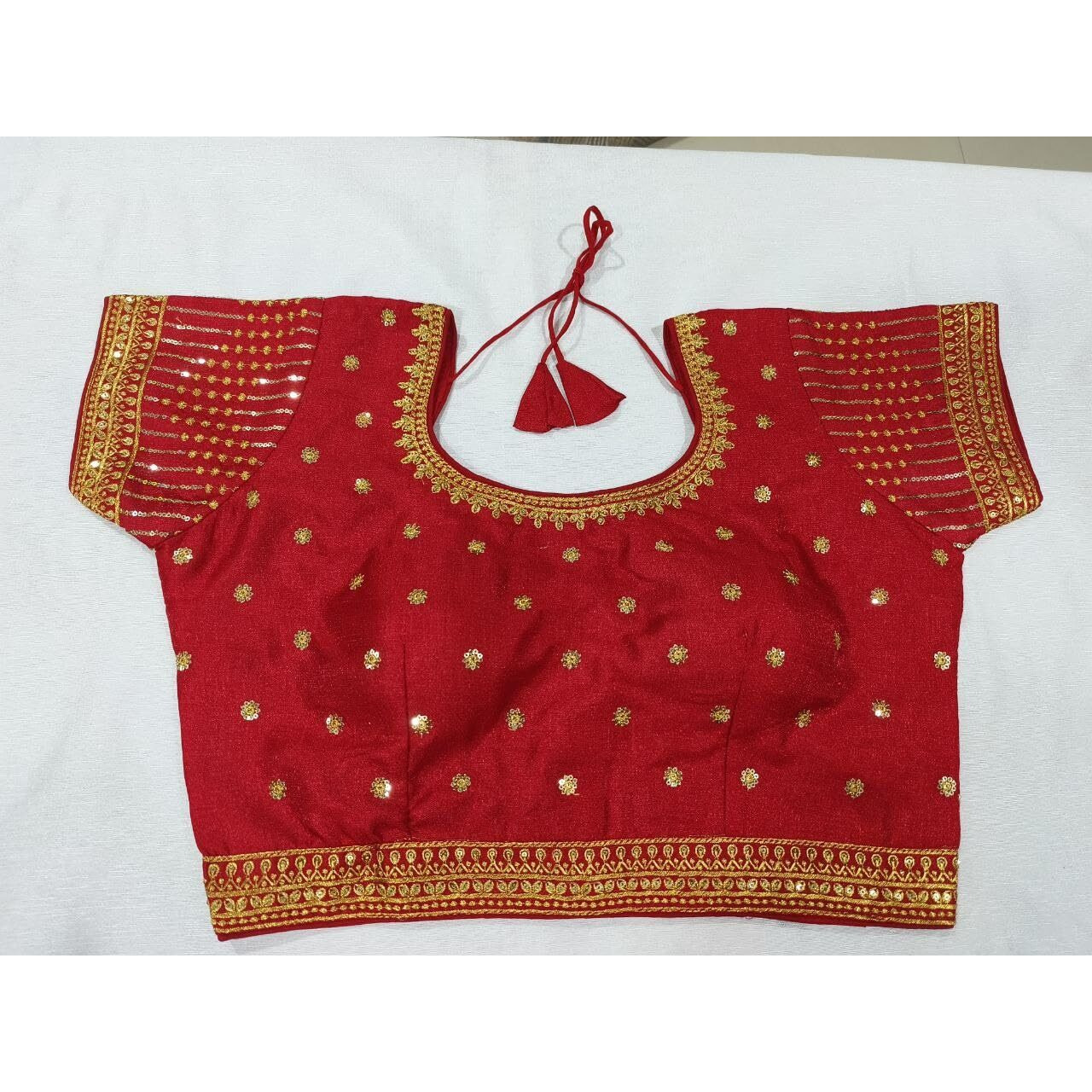 Vihu Fashion Women's Red Readymade Blouse Embroidery Multi Coding Gold Thread Indian Ethnic Designer Blouse Stitched Women's Readymade Short Sleeve Saree Blouse For Women For Saree Lehenga Choli