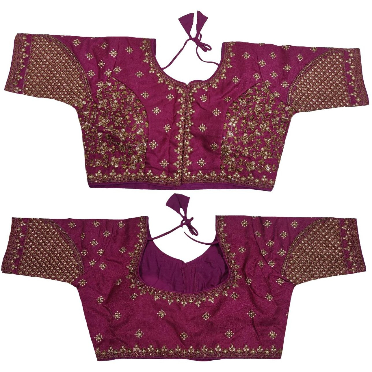 Vihu Fashion Women's Readymade Blouse Multi Golden Codding Sequence Embroidery Work Indian Ethnic Designer Stitched Readymade Saree Half Sleeve Wine Blouse For Women For Saree Lehenga Choli