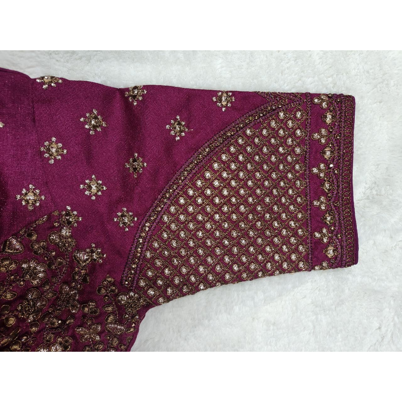 Vihu Fashion Women's Readymade Blouse Multi Golden Codding Sequence Embroidery Work Indian Ethnic Designer Stitched Readymade Saree Half Sleeve Wine Blouse For Women For Saree Lehenga Choli