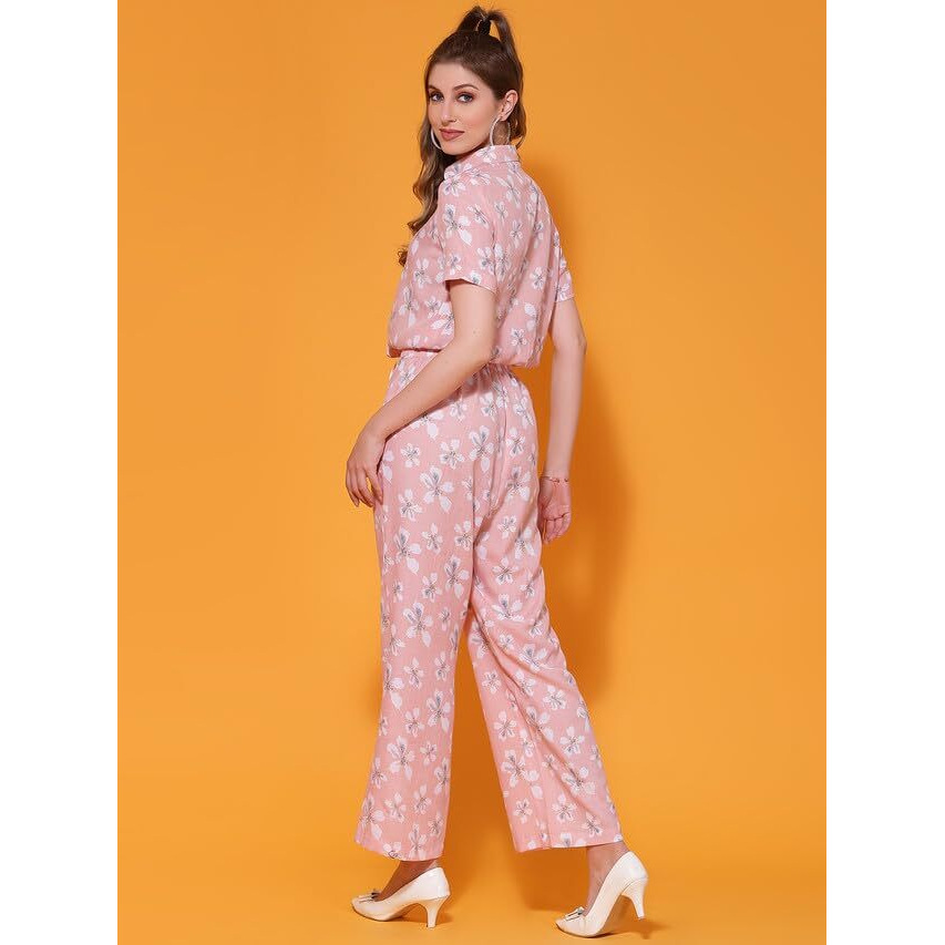 Selvia Women's Short Sleeves Cotton Blend Spread Collar Causal Co-Ords Set (458Tk7493N-Xl_460Tk463N-Xl_Peach)